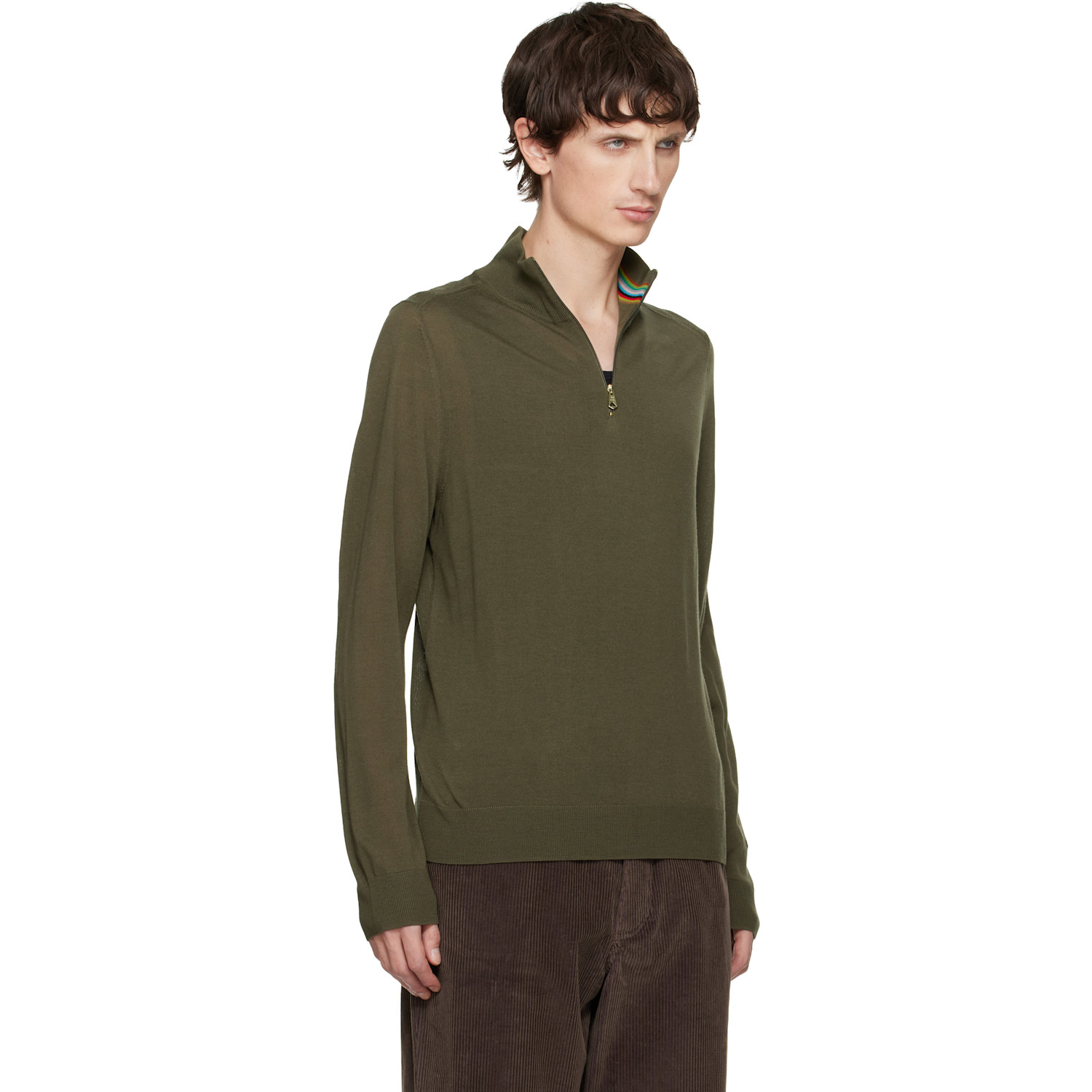  Paul Smith Khaki Merino Wool Half-zip Sweater 