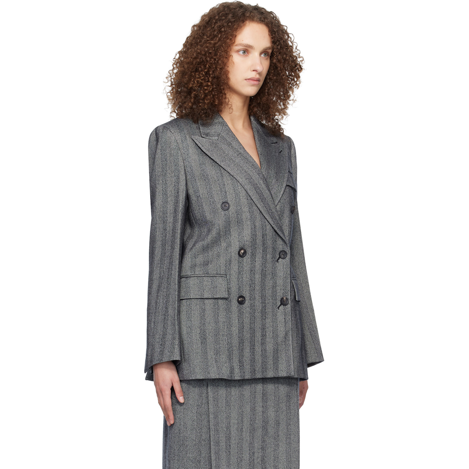  Ferragamo Gray Oversized Double Breasted Blazer 