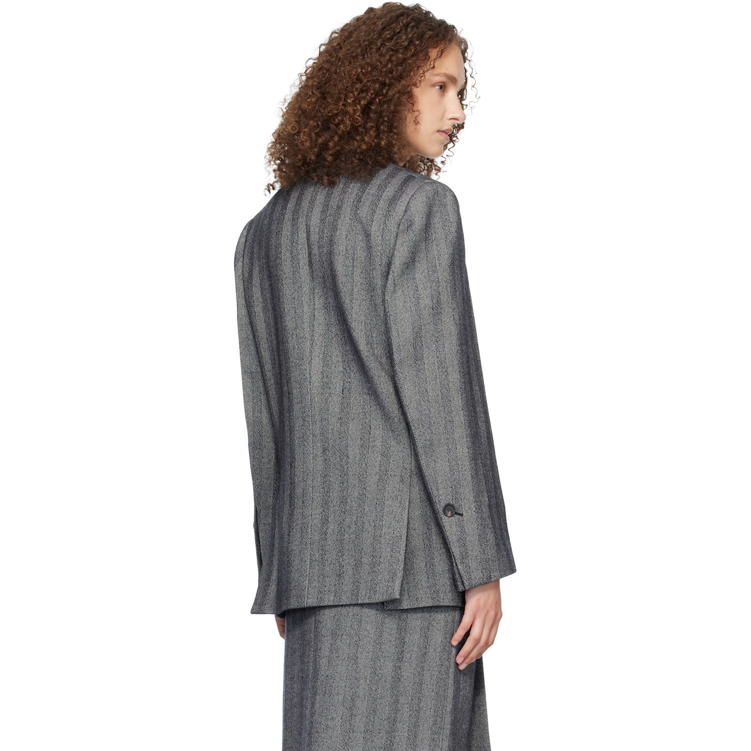  Ferragamo Gray Oversized Double Breasted Blazer 