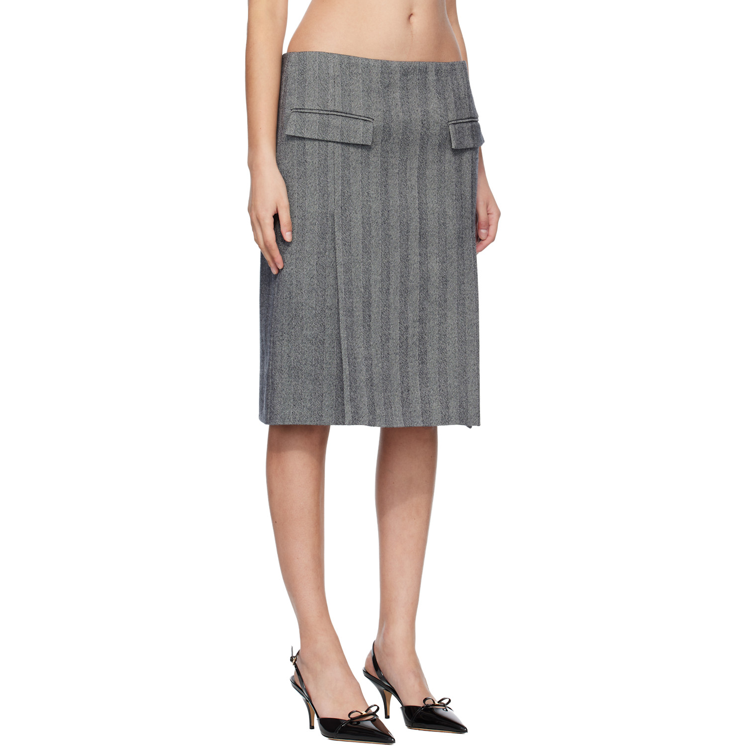  Ferragamo Gray Chenille Pencil Double Slit Midi Skirt 