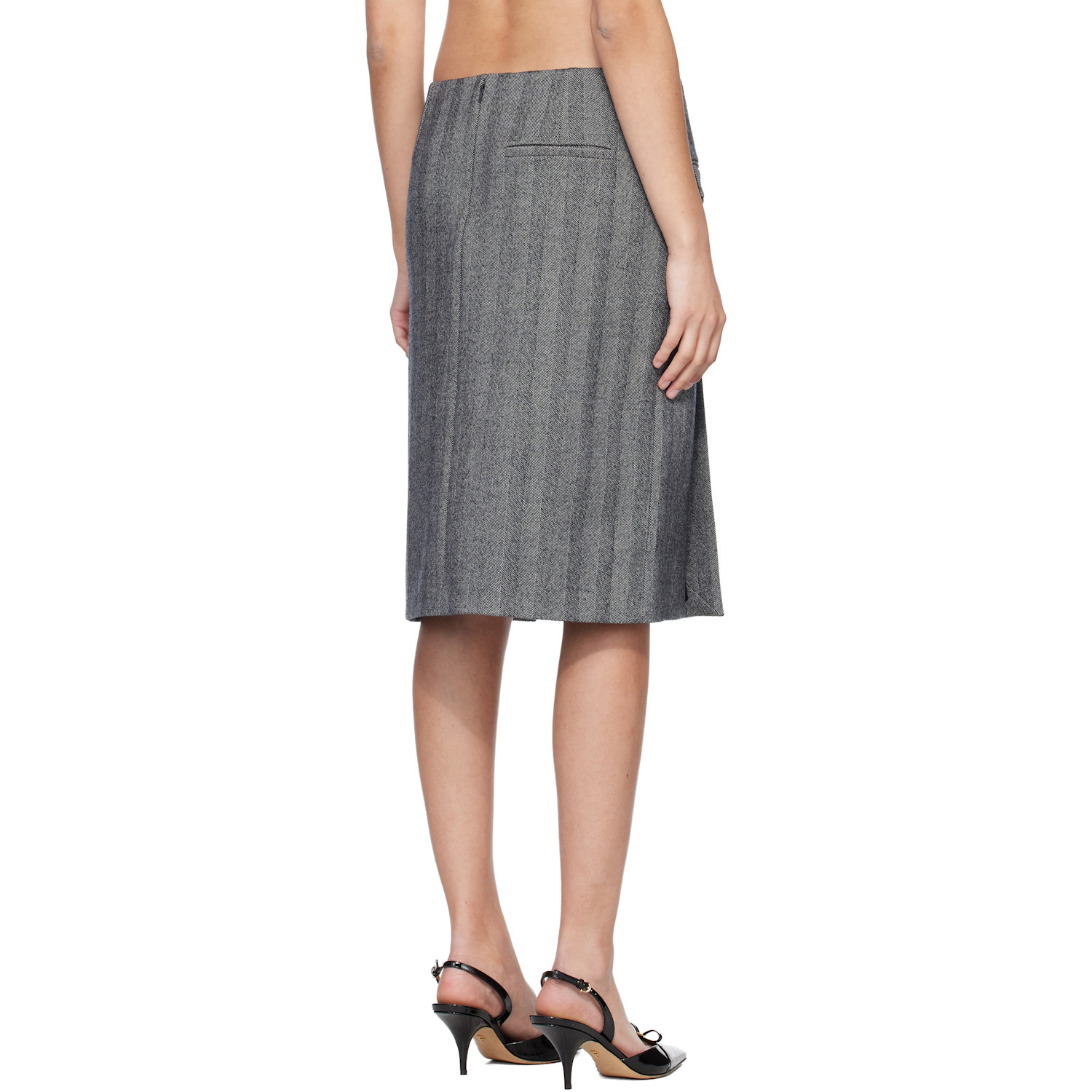  Ferragamo Gray Chenille Pencil Double Slit Midi Skirt 