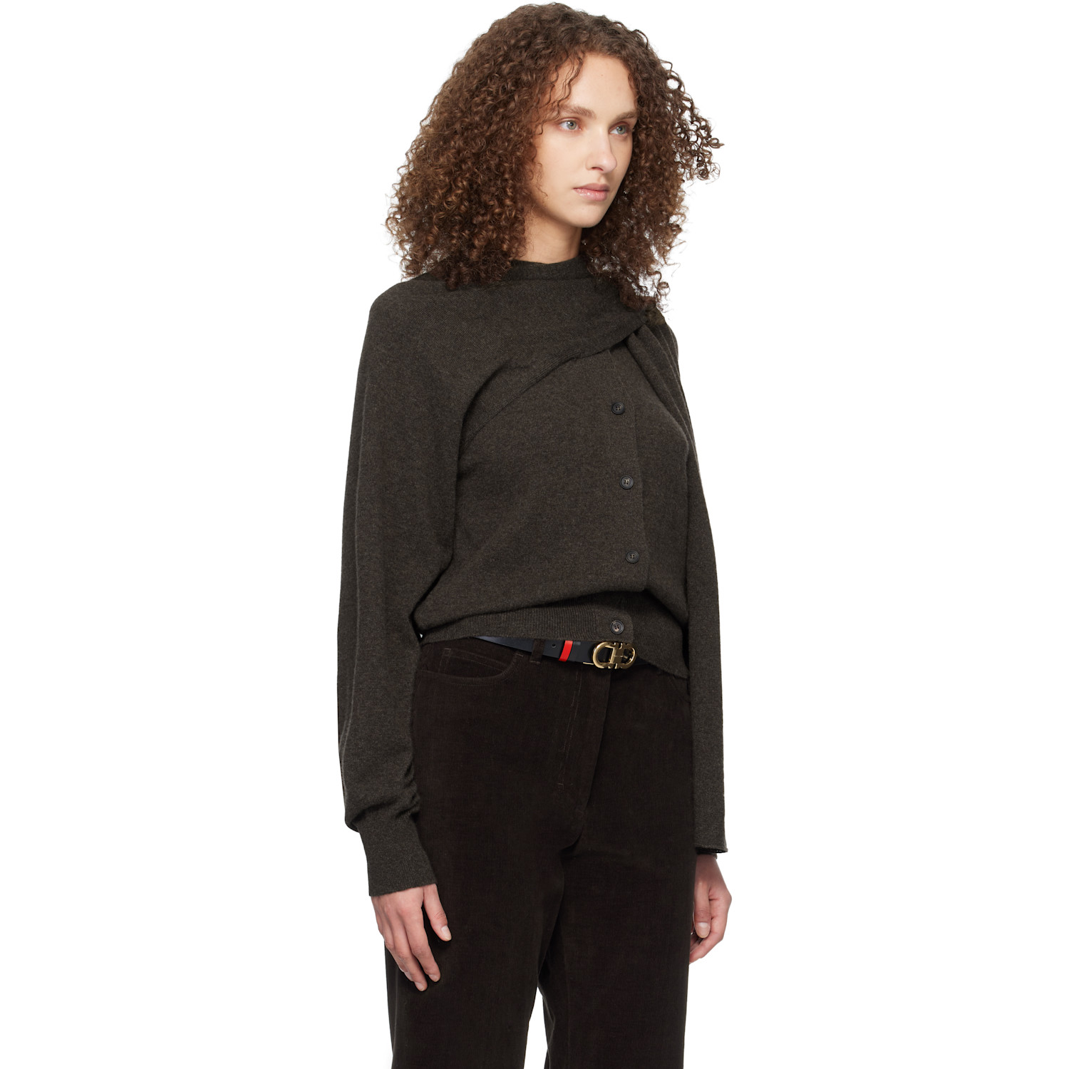  Ferragamo Gray Wrap Cardigan 