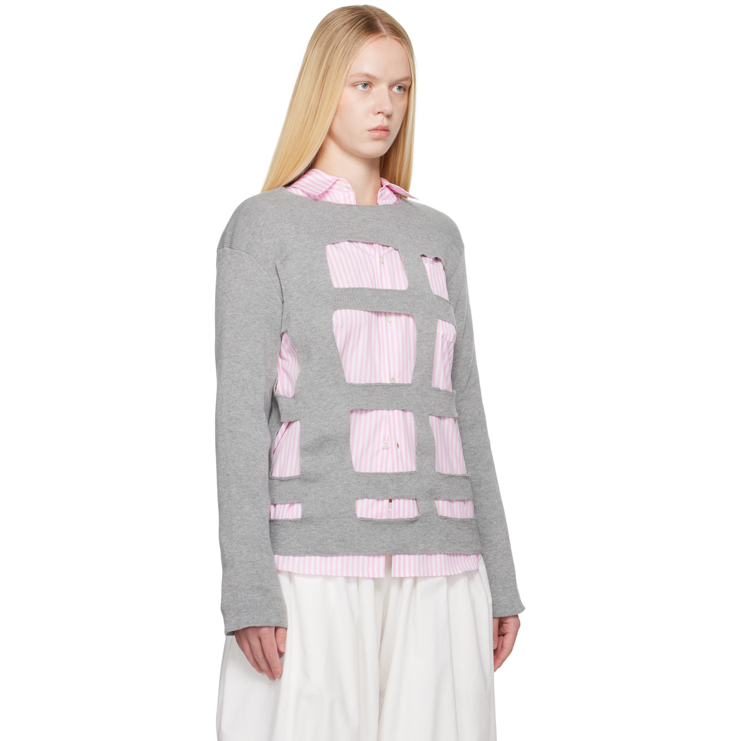  Comme Des Garçons Shirt Gray Geometric Cutouts Sweater 