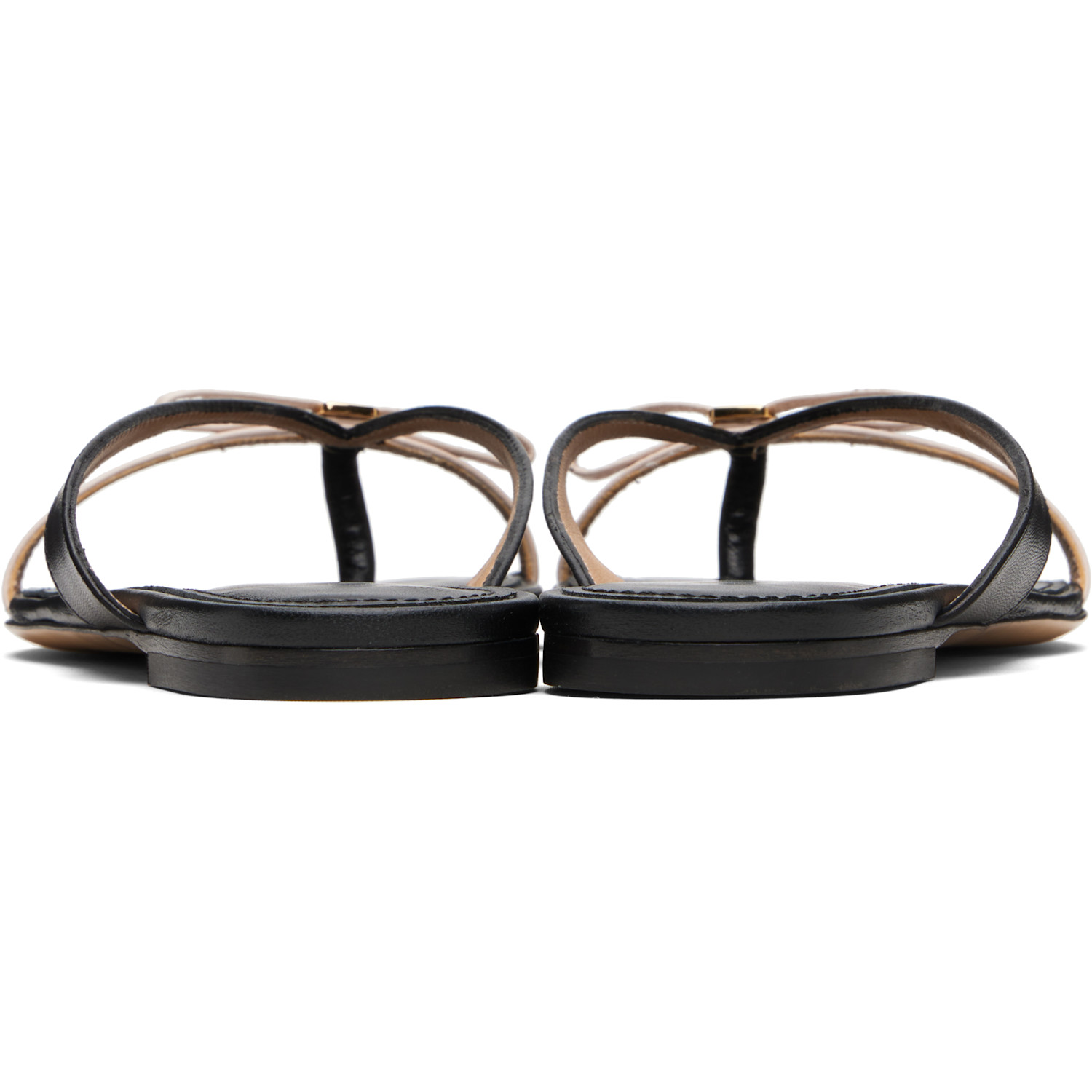  Ferragamo Black & Beige Mini Bow Flip-flops 