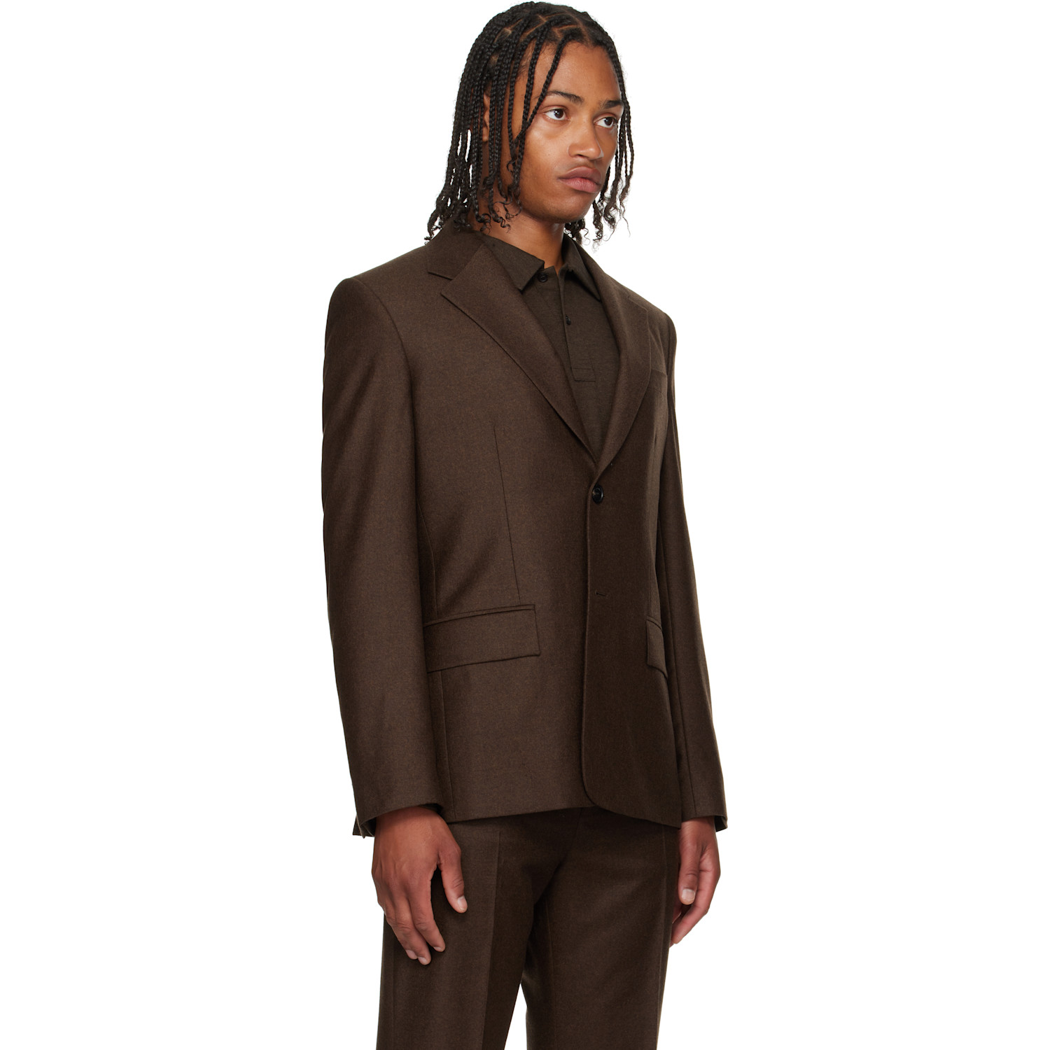  Ferragamo Brown Single Breasted Flannel Blazer 