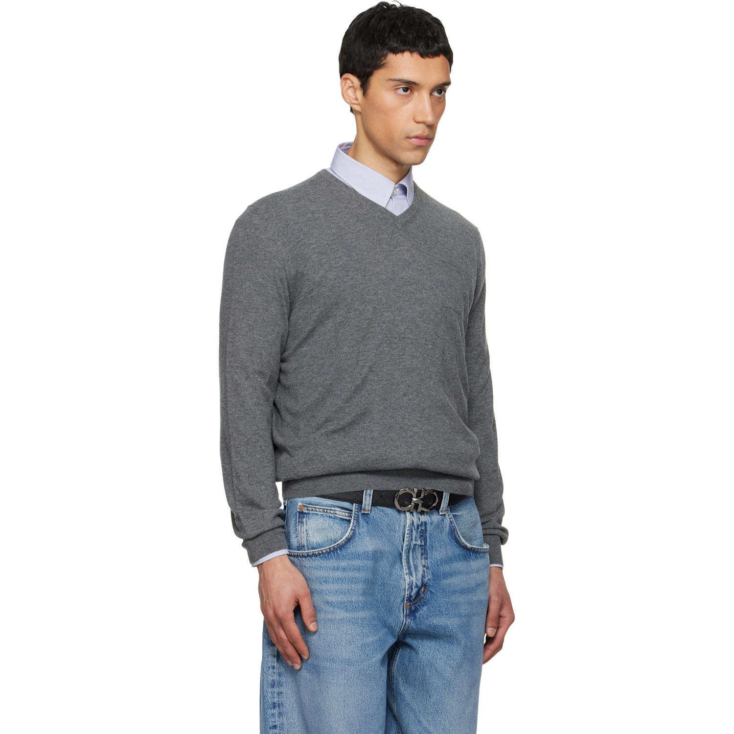 Ferragamo Gray V-neck Sweater 