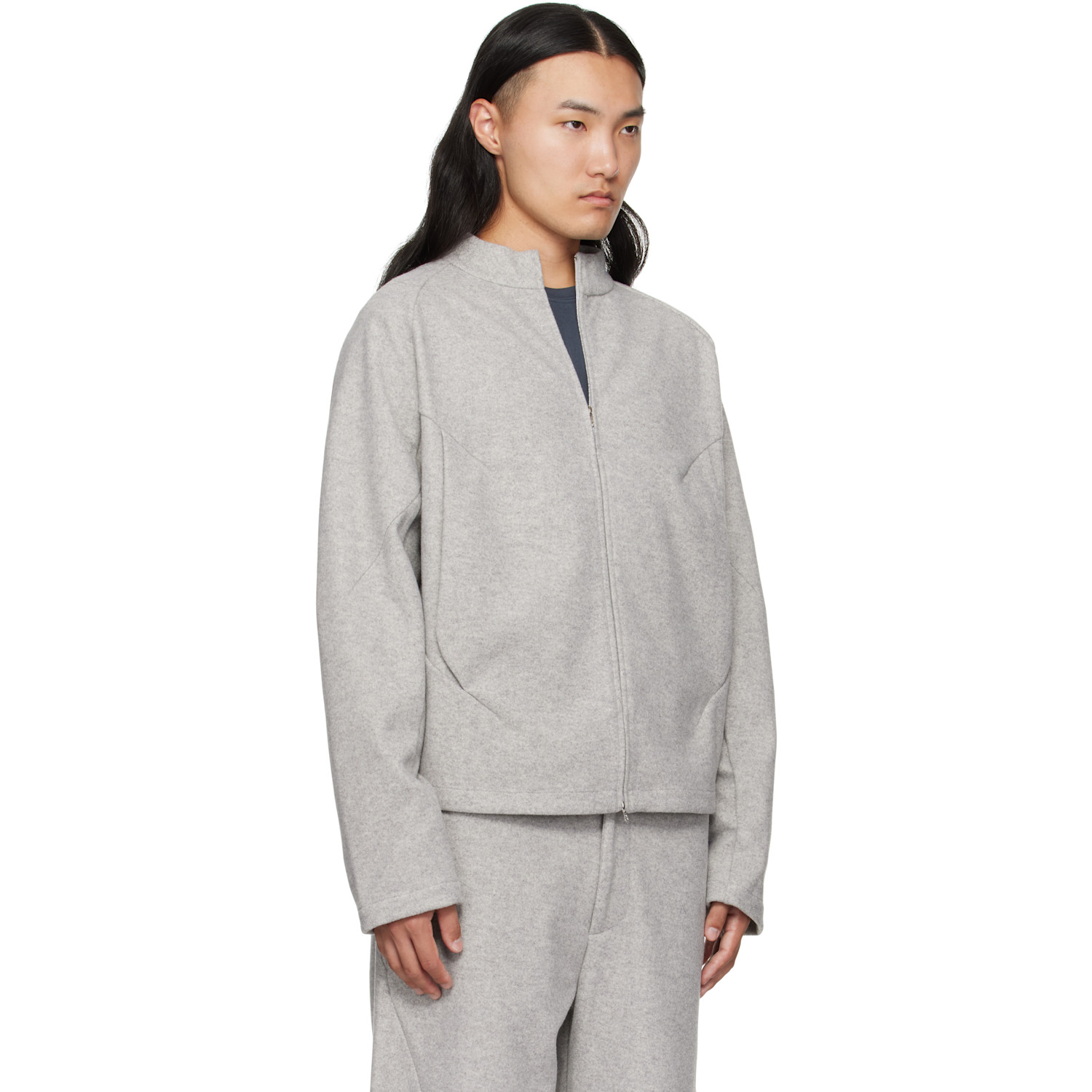  J Eongl I Gray Hybrid Wool Slash Jacket 