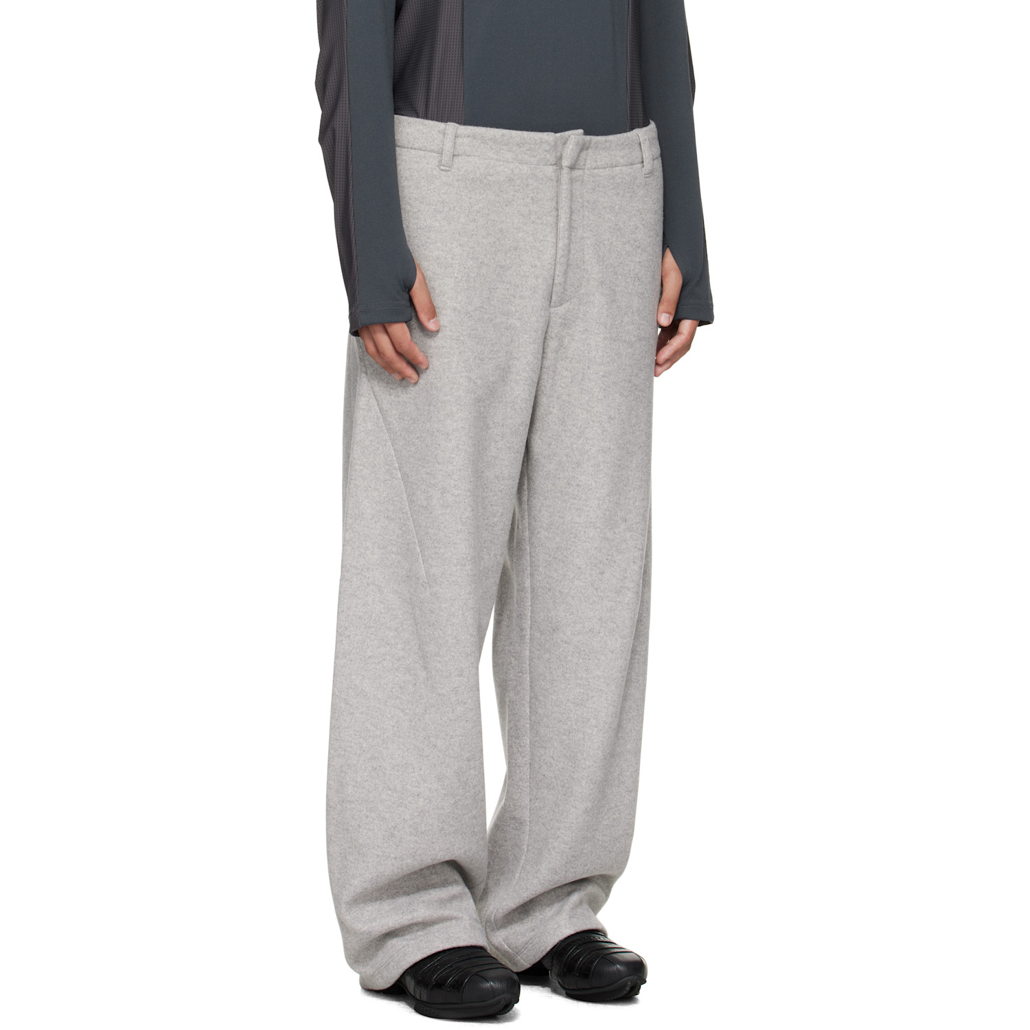  J Eongl I Gray Hybrid Wool Cicada Trousers 