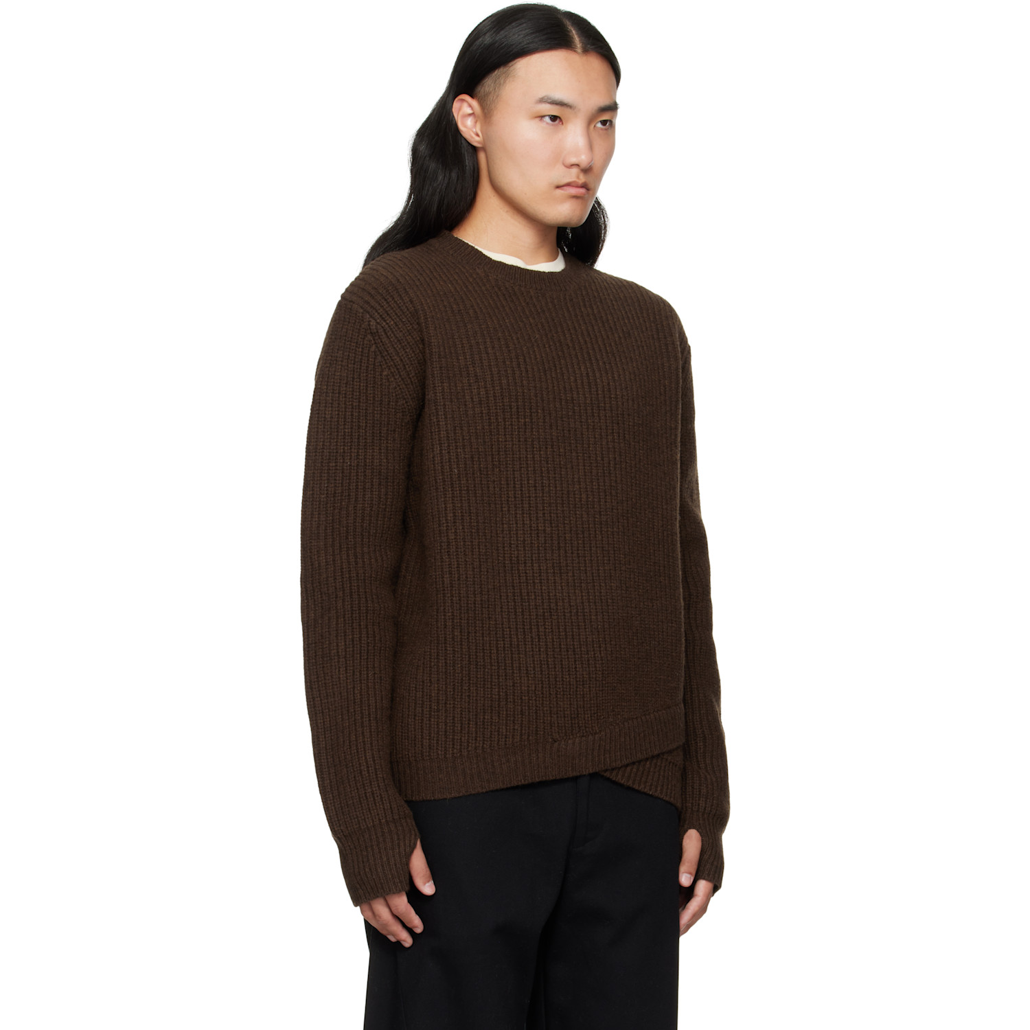  J Eongl I Brown Wool 2layer Knit Sweater 