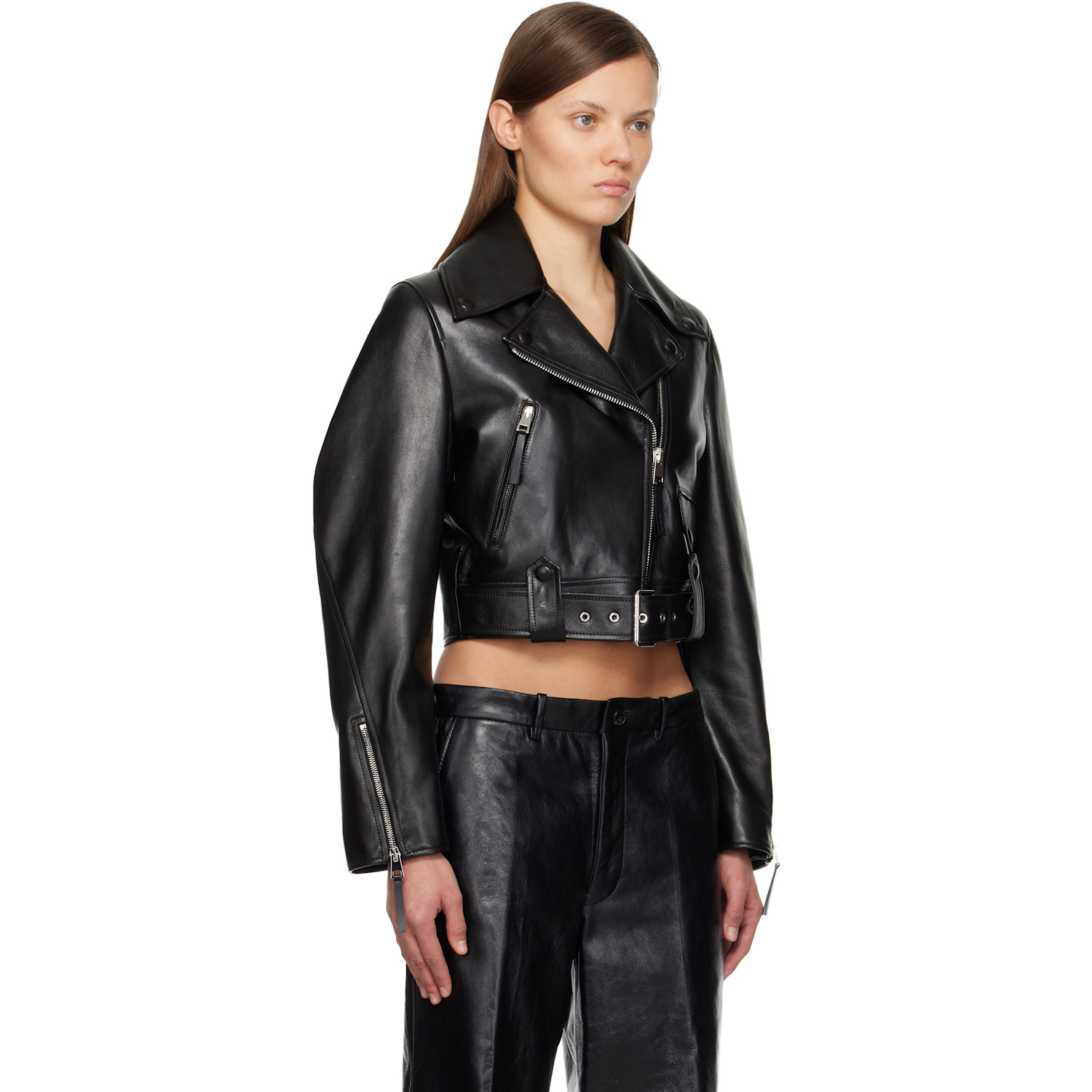  Givenchy Black Cropped Cocoon Leather Biker Jacket 