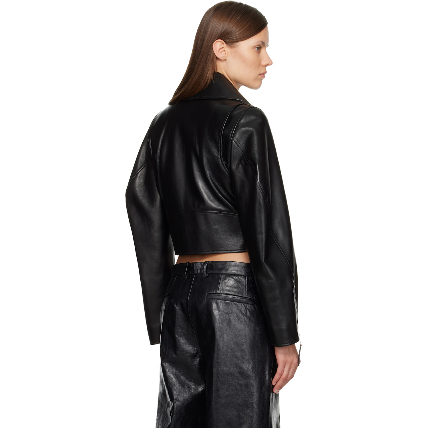 Givenchy Black Cropped Cocoon Leather Biker Jacket 