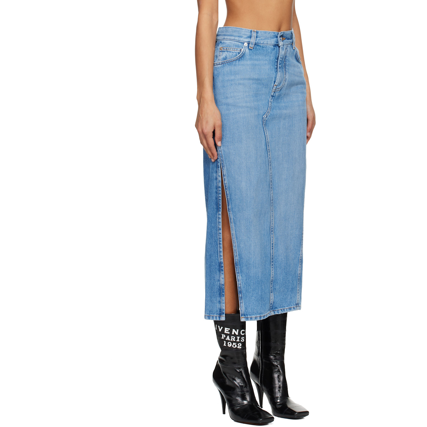  Givenchy Blue Slit Denim Maxi Skirt 