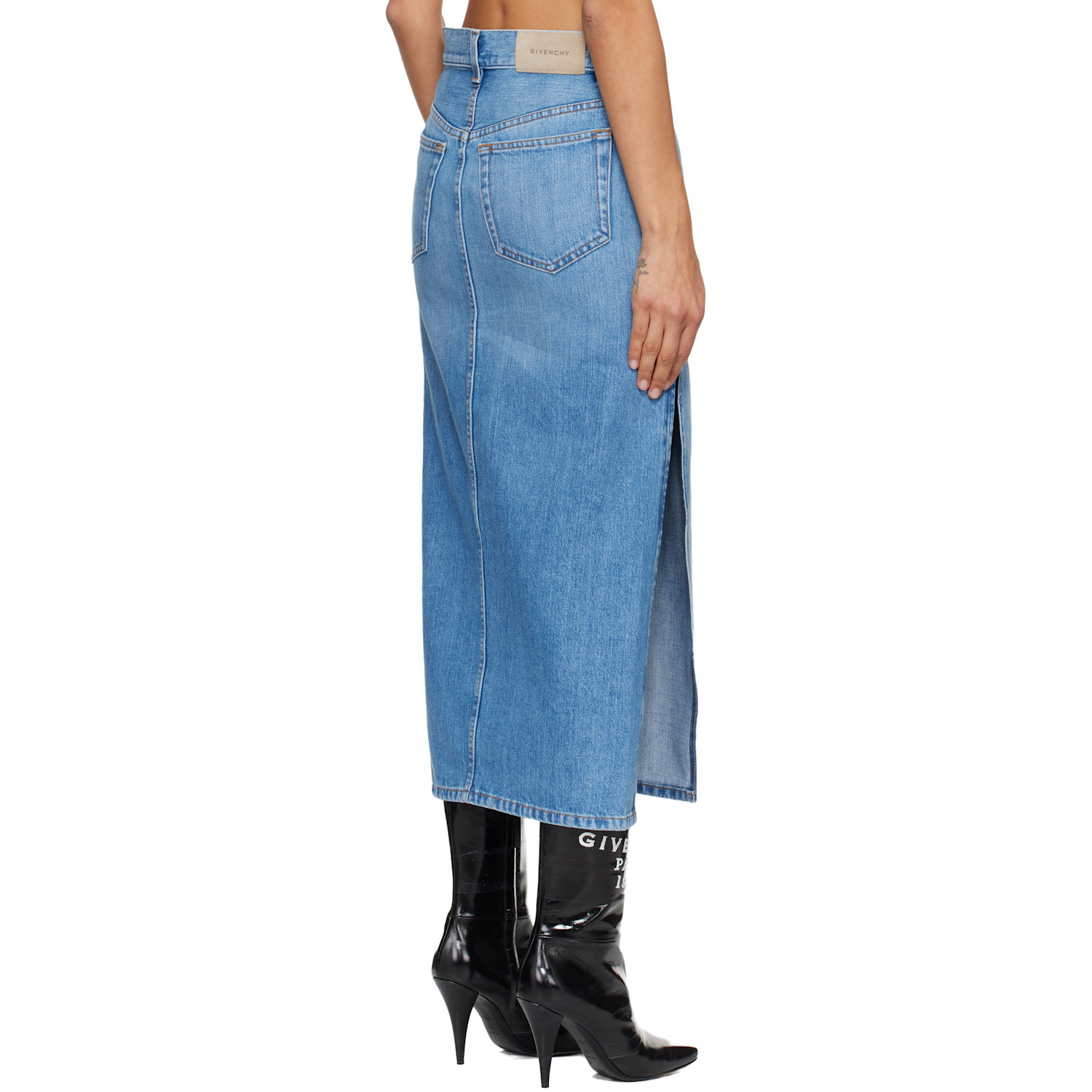  Givenchy Blue Slit Denim Maxi Skirt 