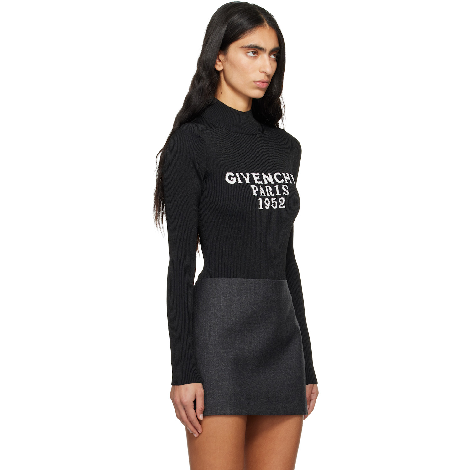  Givenchy Black Fine Rib 'givenchy' Signature Bodysuit 