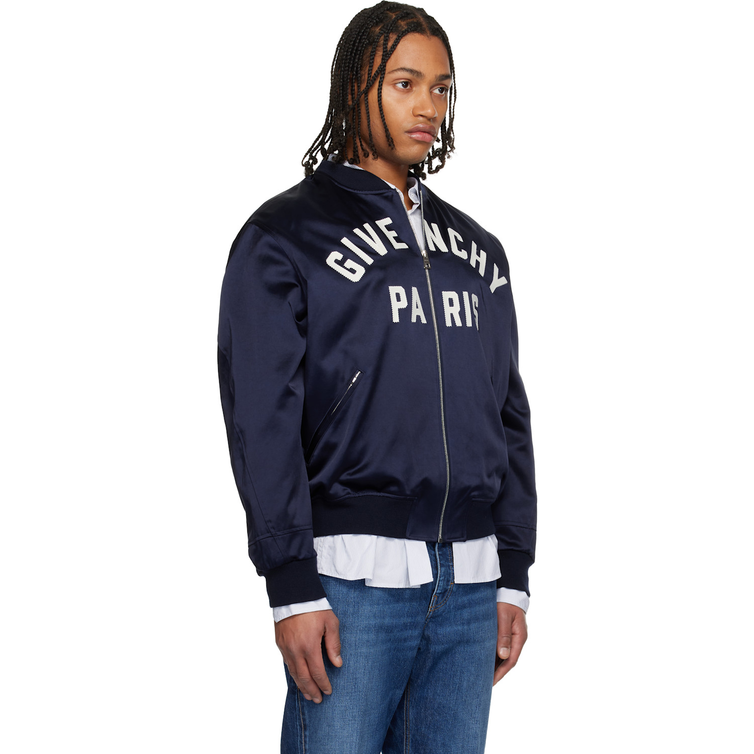  Givenchy Navy Couture Seam Bomber Jacket 