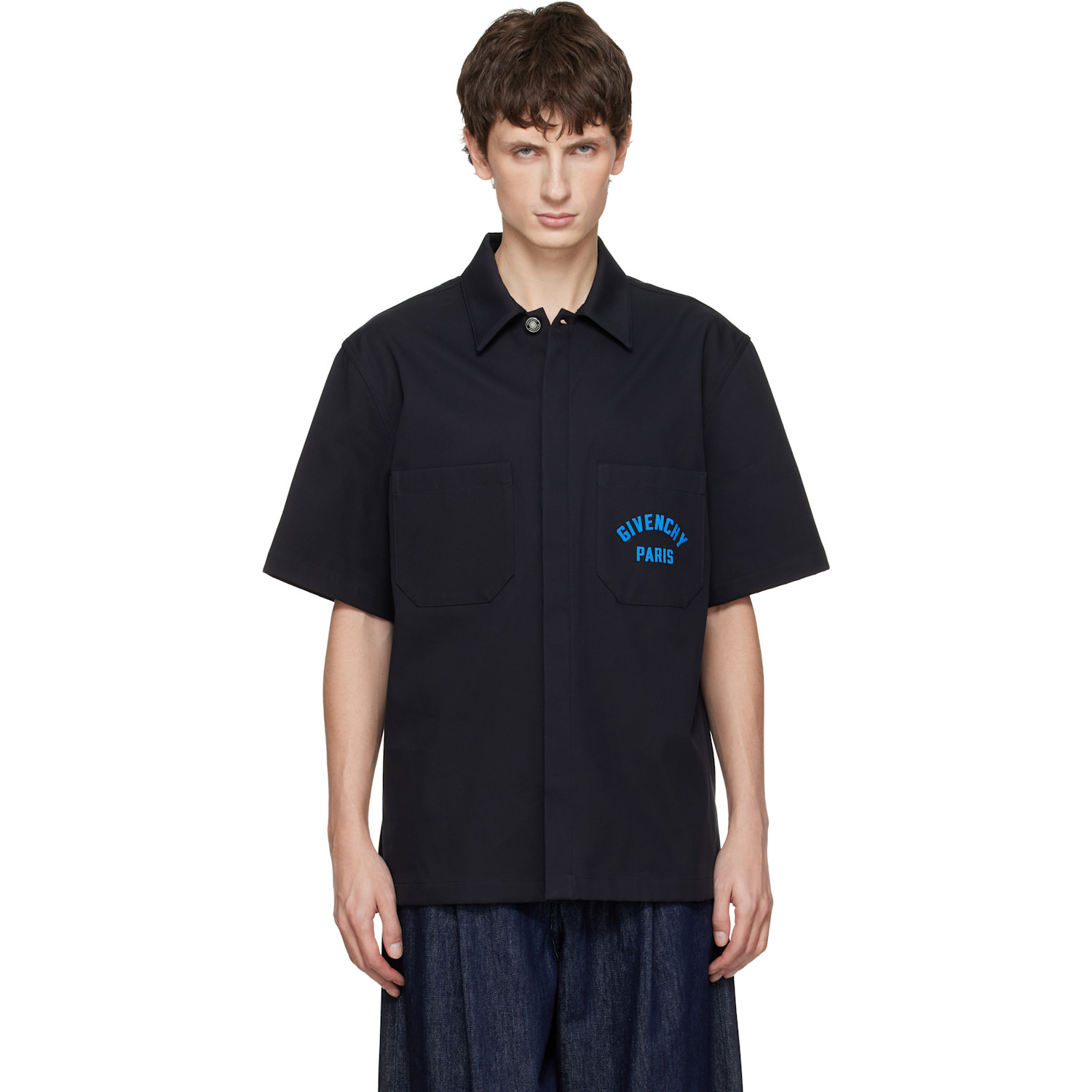 Givenchy Navy 'GIVENCHY Paris' Cotton Twill Shirt