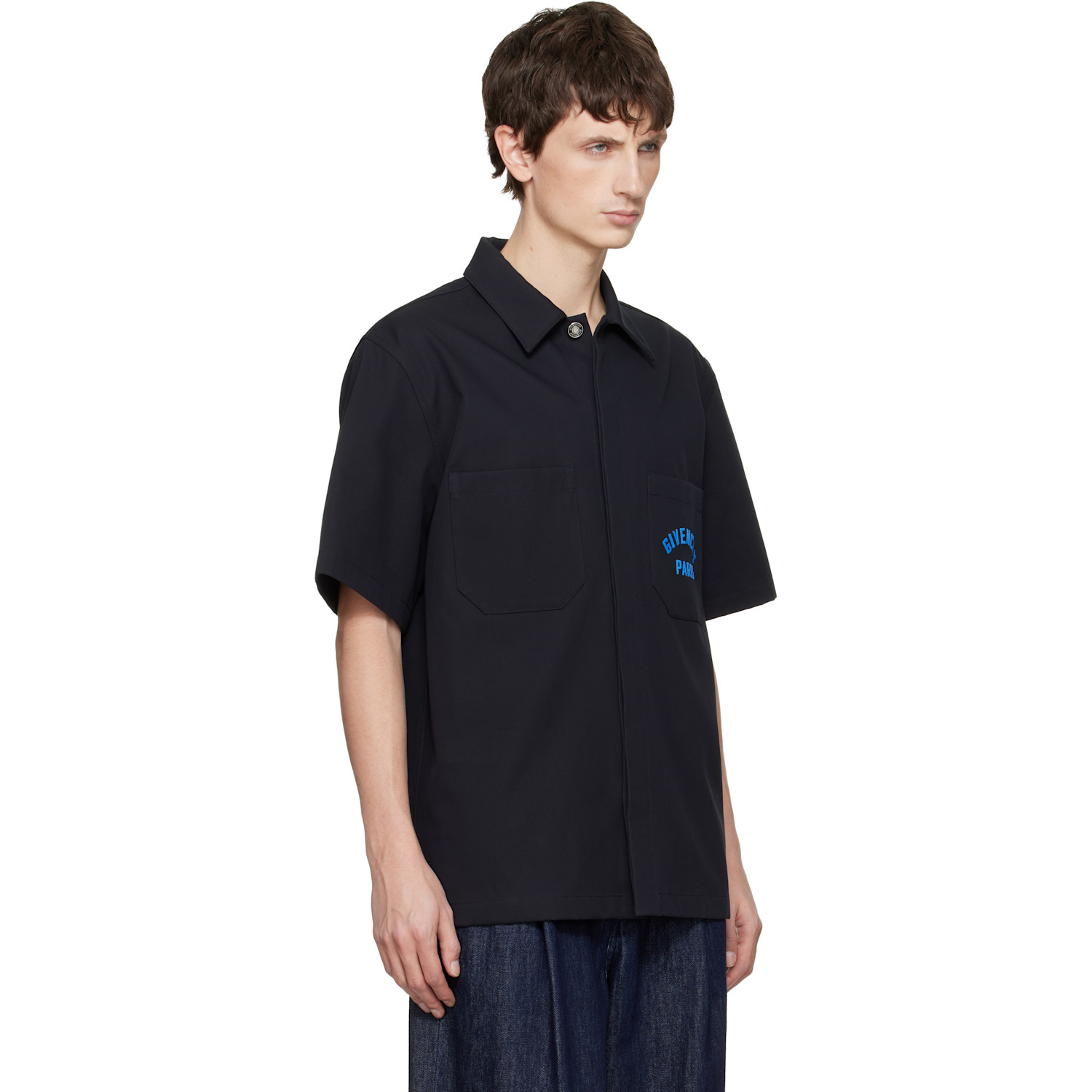  Givenchy Navy 'givenchy Paris' Cotton Twill Shirt 
