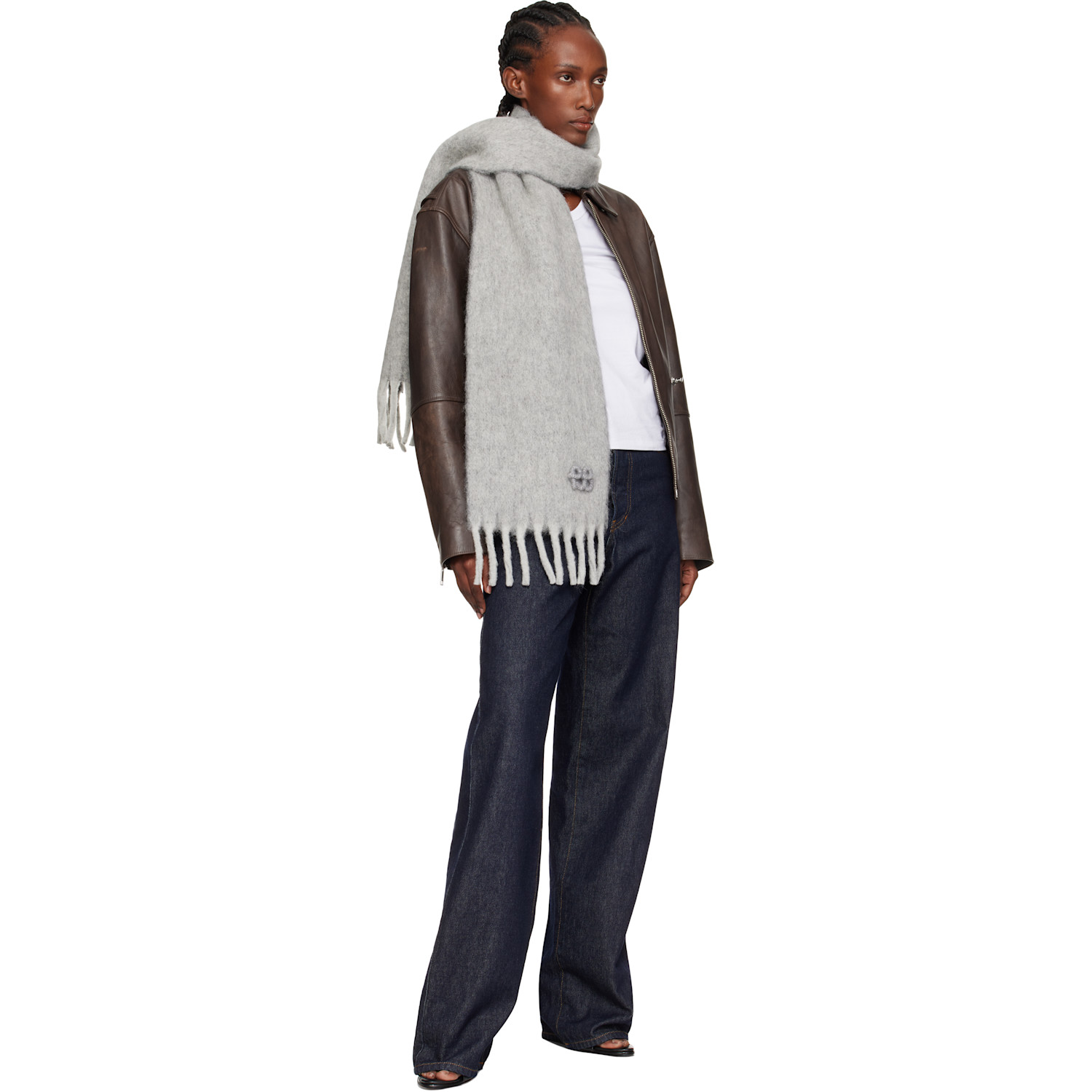 Ruslan Baginskiy Gray Fringed Alpaca-blend Mid Scarf 