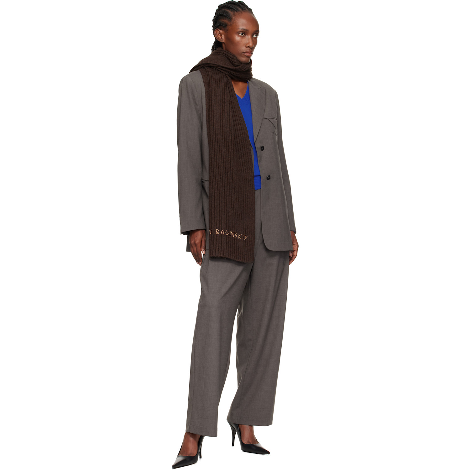  Ruslan Baginskiy Brown Monogram-embroidered Wool Scarf 