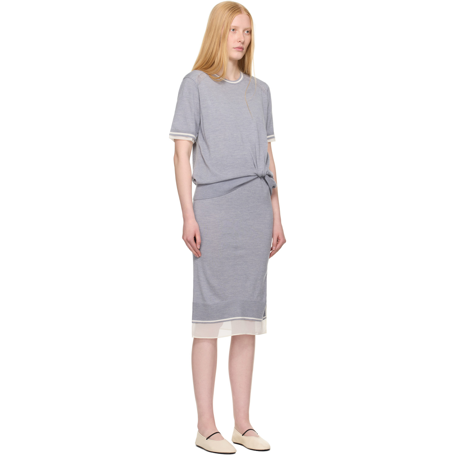  3.1 Phillip Lim Gray Draped Knit & Organza Midi Dress 