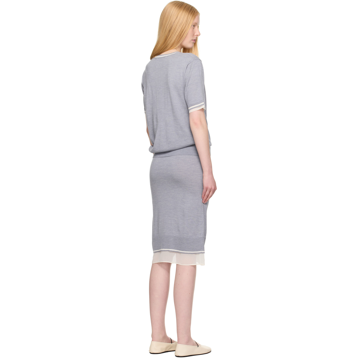  3.1 Phillip Lim Gray Draped Knit & Organza Midi Dress 