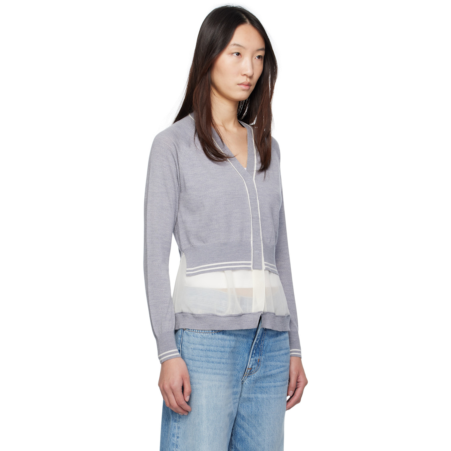  3.1 Phillip Lim Gray Boxy Cardigan Chiffon Combo Cardigan 