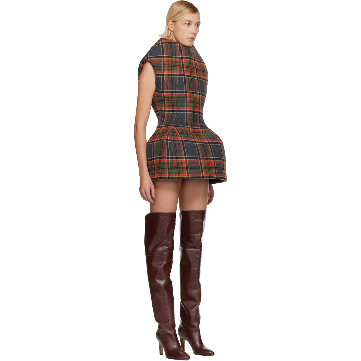  Duran Lantink Orange & Gray Sculptured Tartan Minidress 