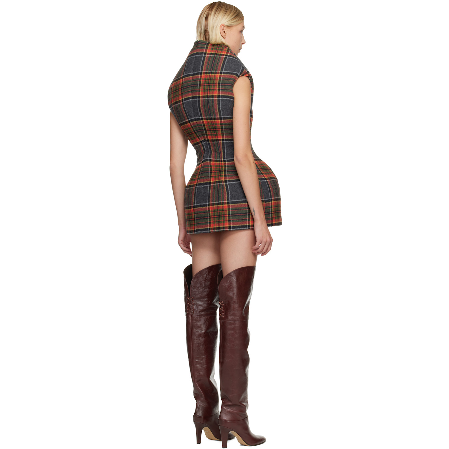  Duran Lantink Orange & Gray Sculptured Tartan Minidress 