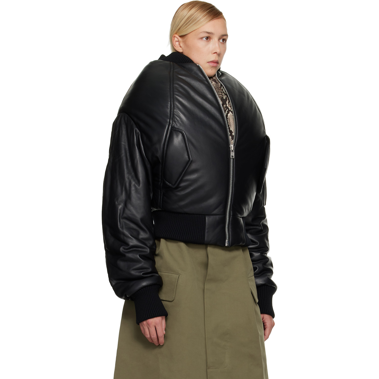  Duran Lantink Black 'over The Shoulders' Leather Bomber Jacket 