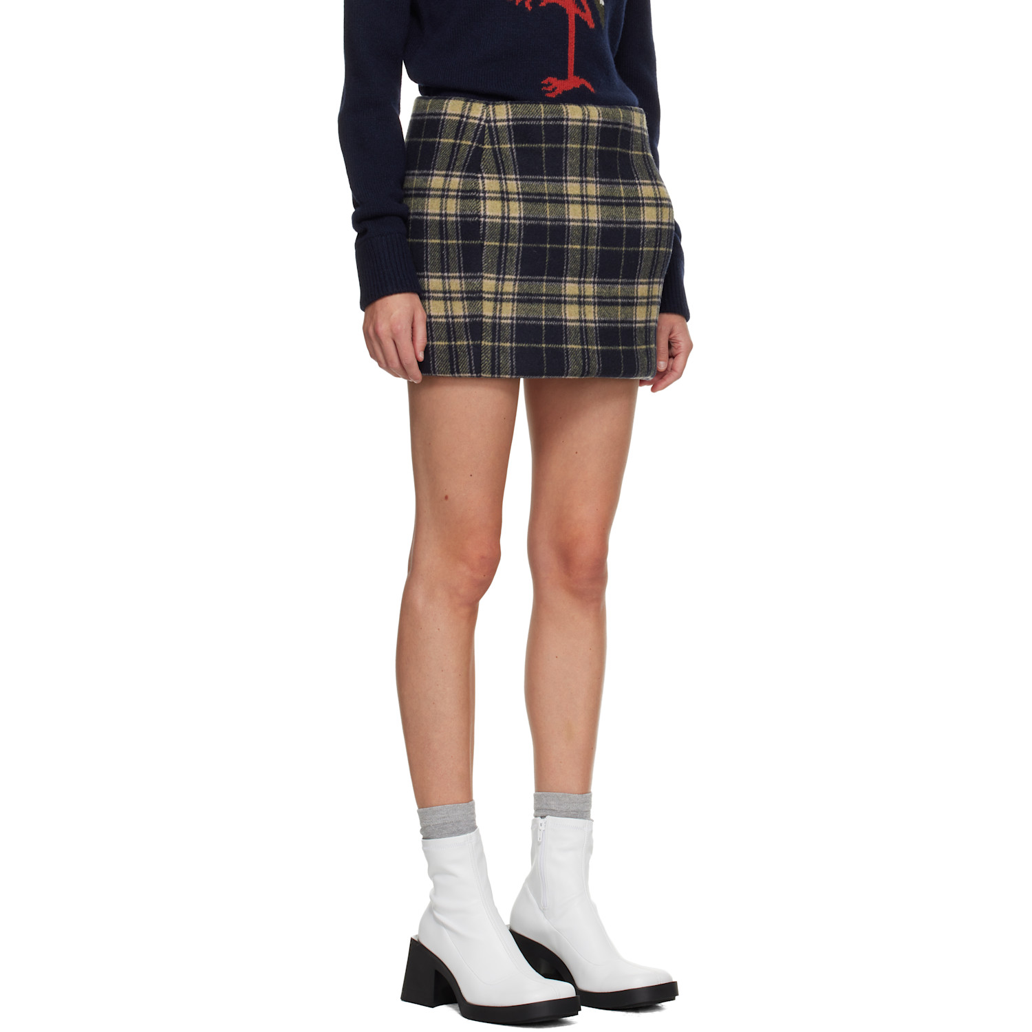  Duran Lantink Navy & Beige Padded Tartan Miniskirt 