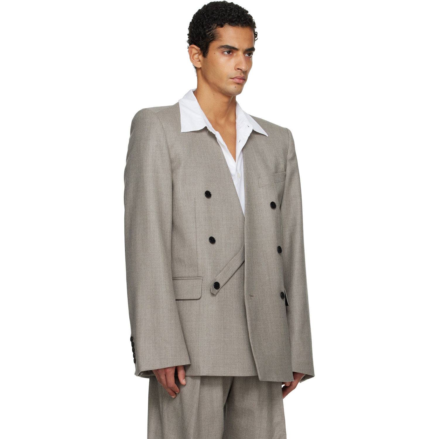  Alainpaul Taupe Minimalist Tailored Blazer 