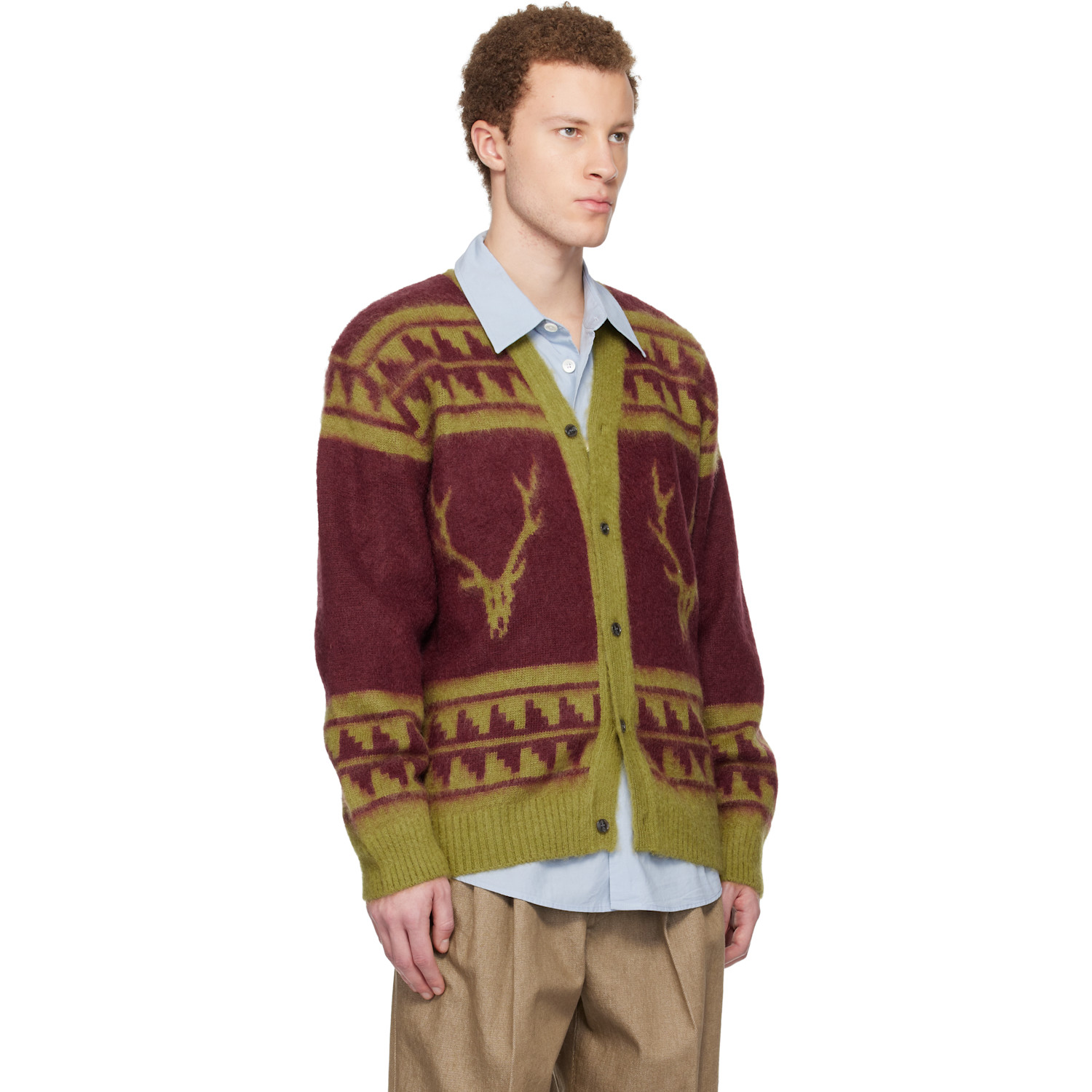  South2 West8 Red & Green Mohair V-neck Cardigan 