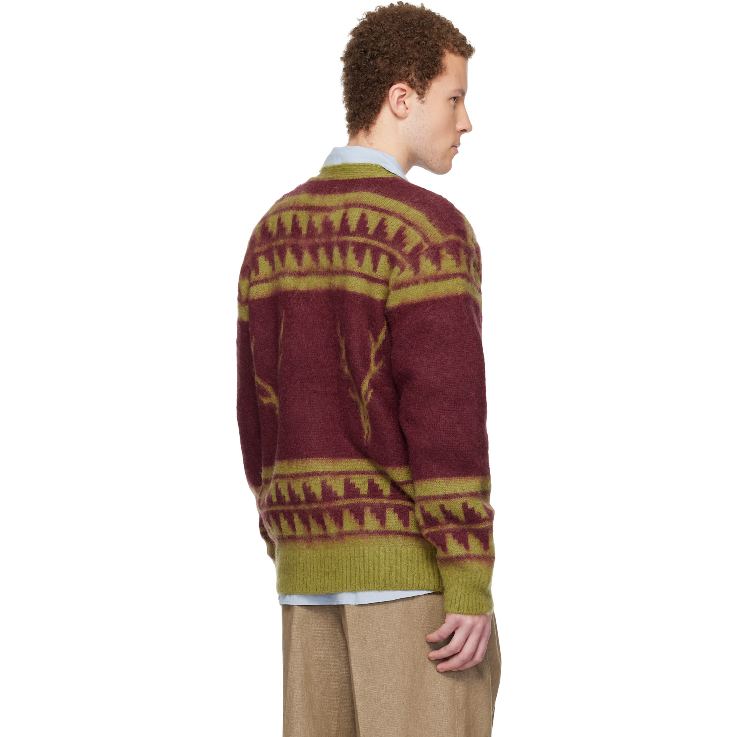  South2 West8 Red & Green Mohair V-neck Cardigan 