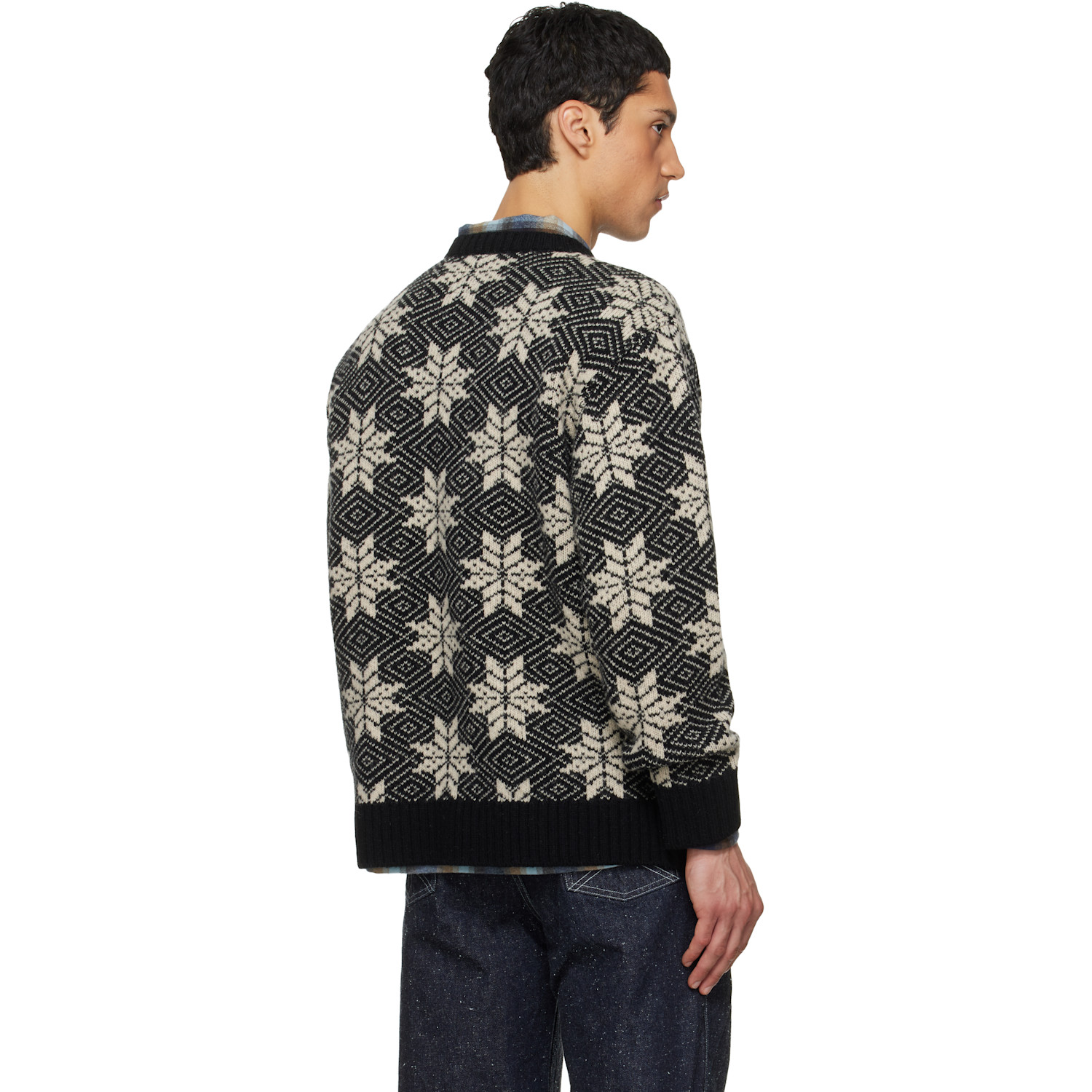  South2 West8 Black Crew Neck Snowflakes Sweater 