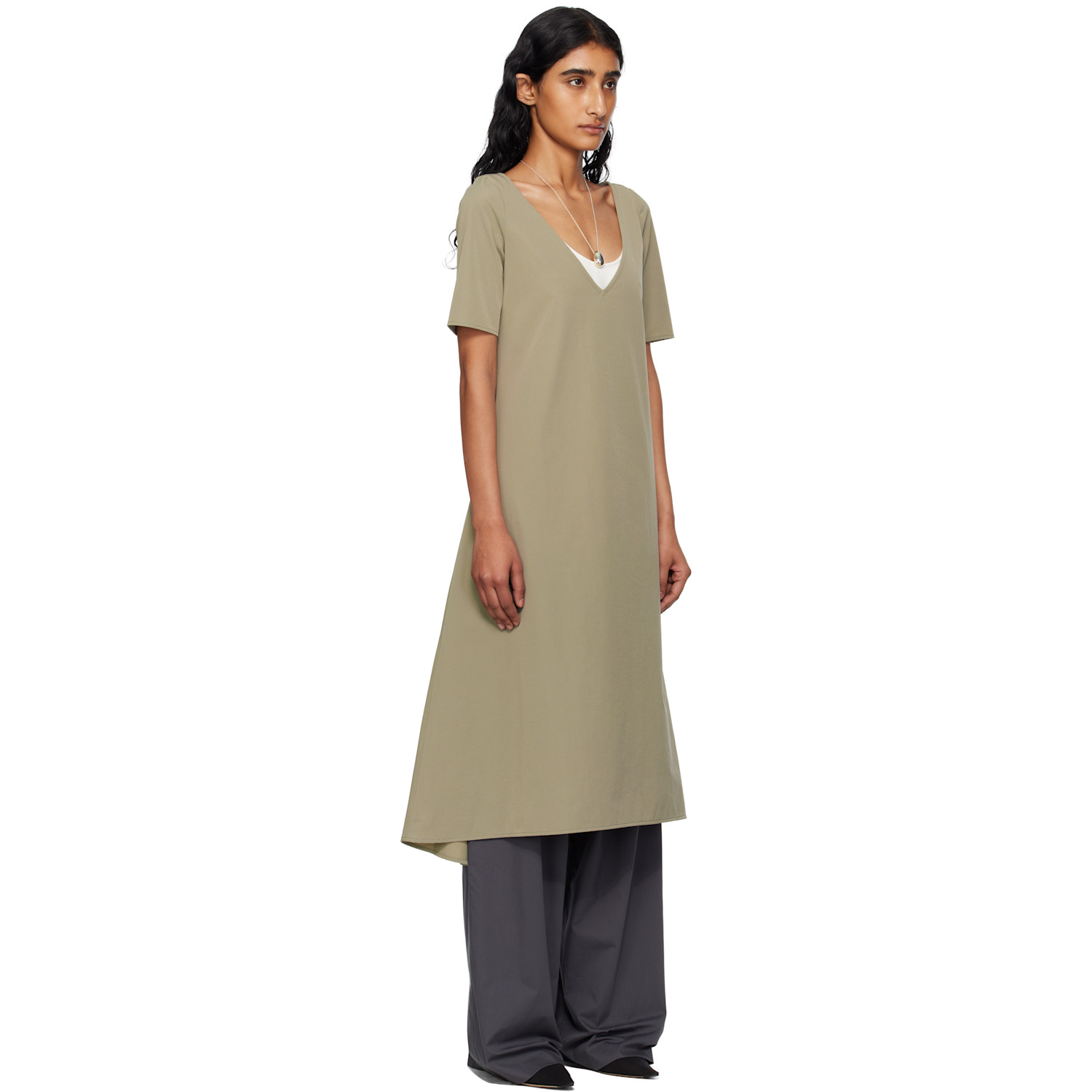  Bambou Roger Kwong Gray Nylon Spandex Midi Dress 