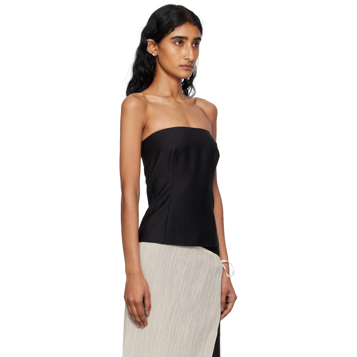  Bambou Roger Kwong Black Wool & Mohair Suiting Bustier Top 