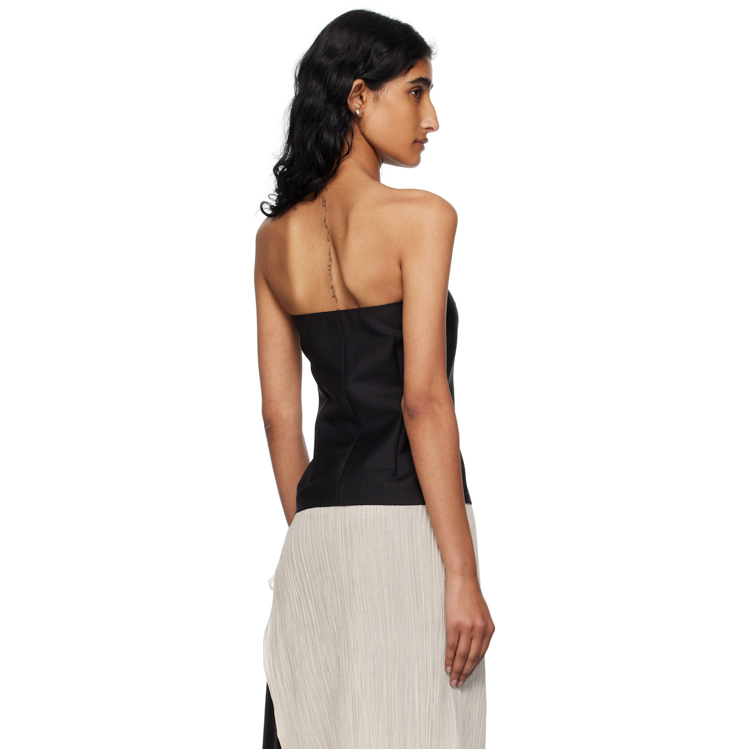  Bambou Roger Kwong Black Wool & Mohair Suiting Bustier Top 