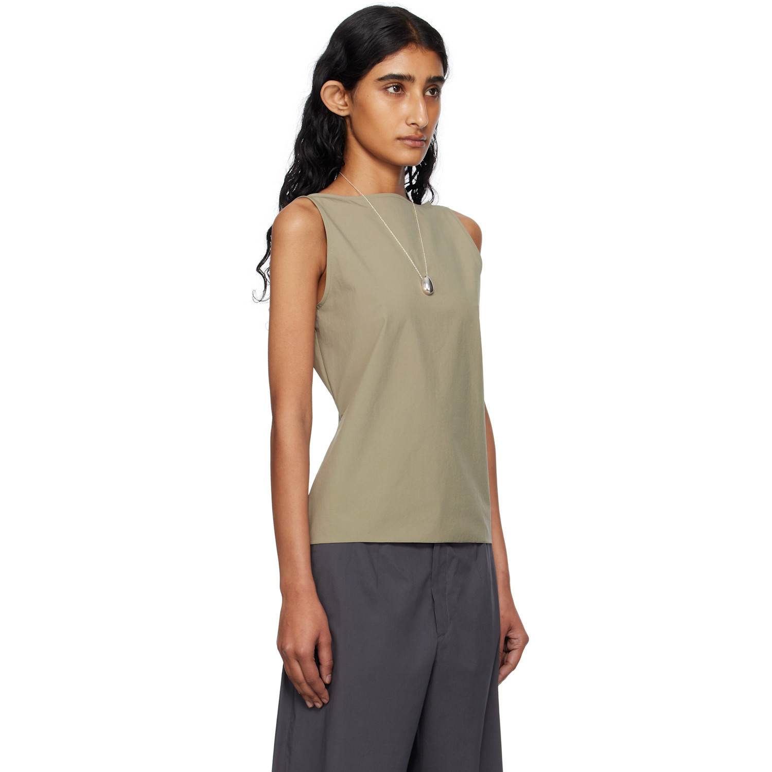  Bambou Roger Kwong Gray Nylon Spandex Boat Neck Top 