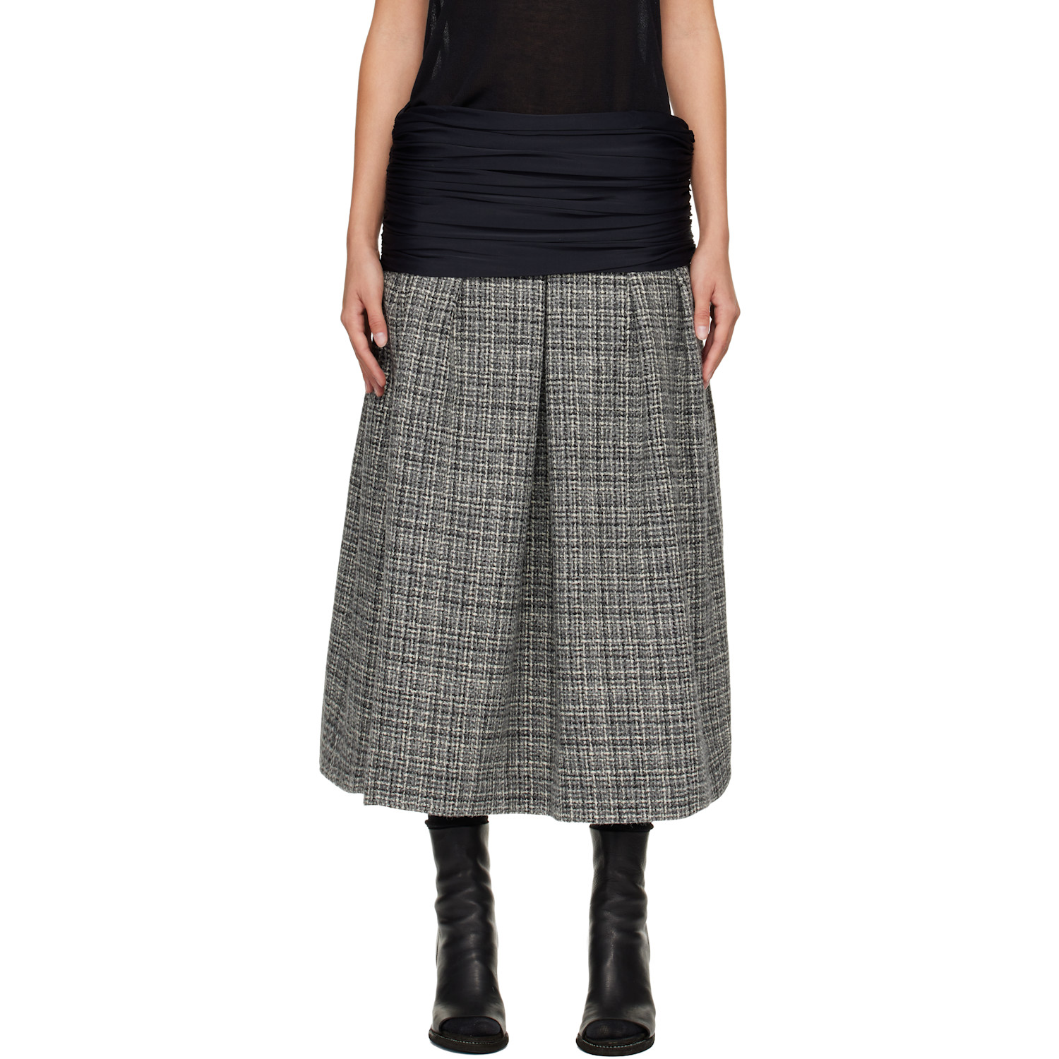 Stefan Cooke Black & Gray Elastic Waist Midi Skirt