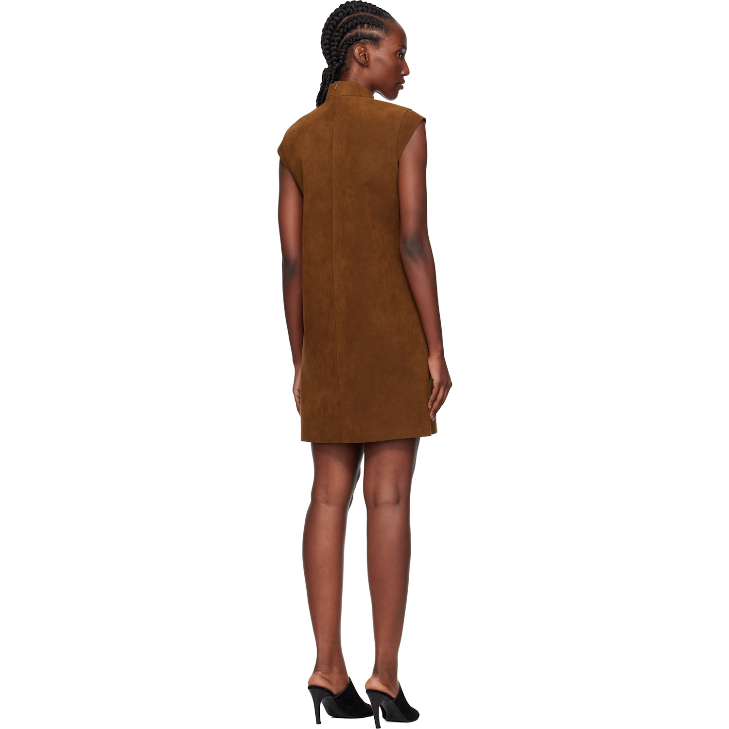  Ao Yes Brown Cap Sleeve Faux-suede Minidress 