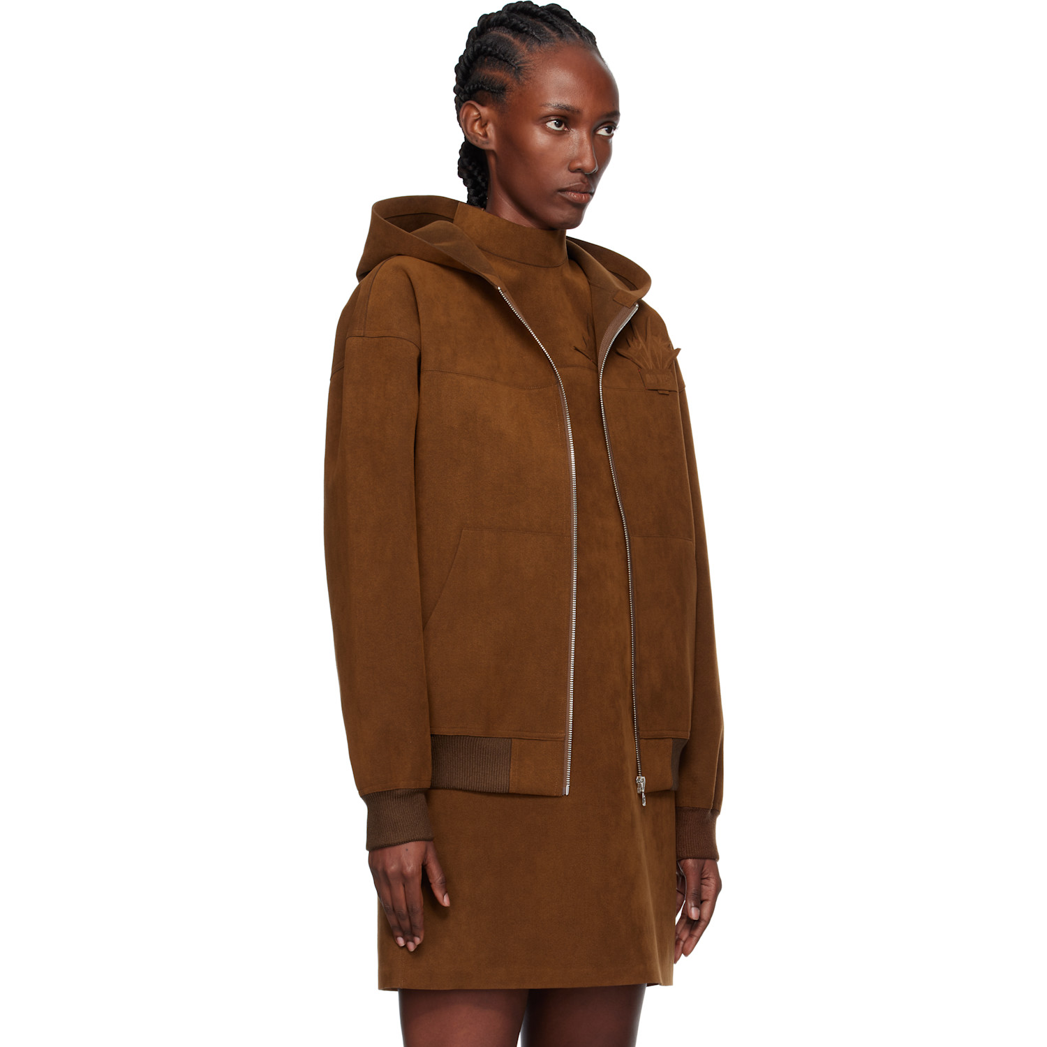  Ao Yes Brown Hooded Faux-suede Jacket 