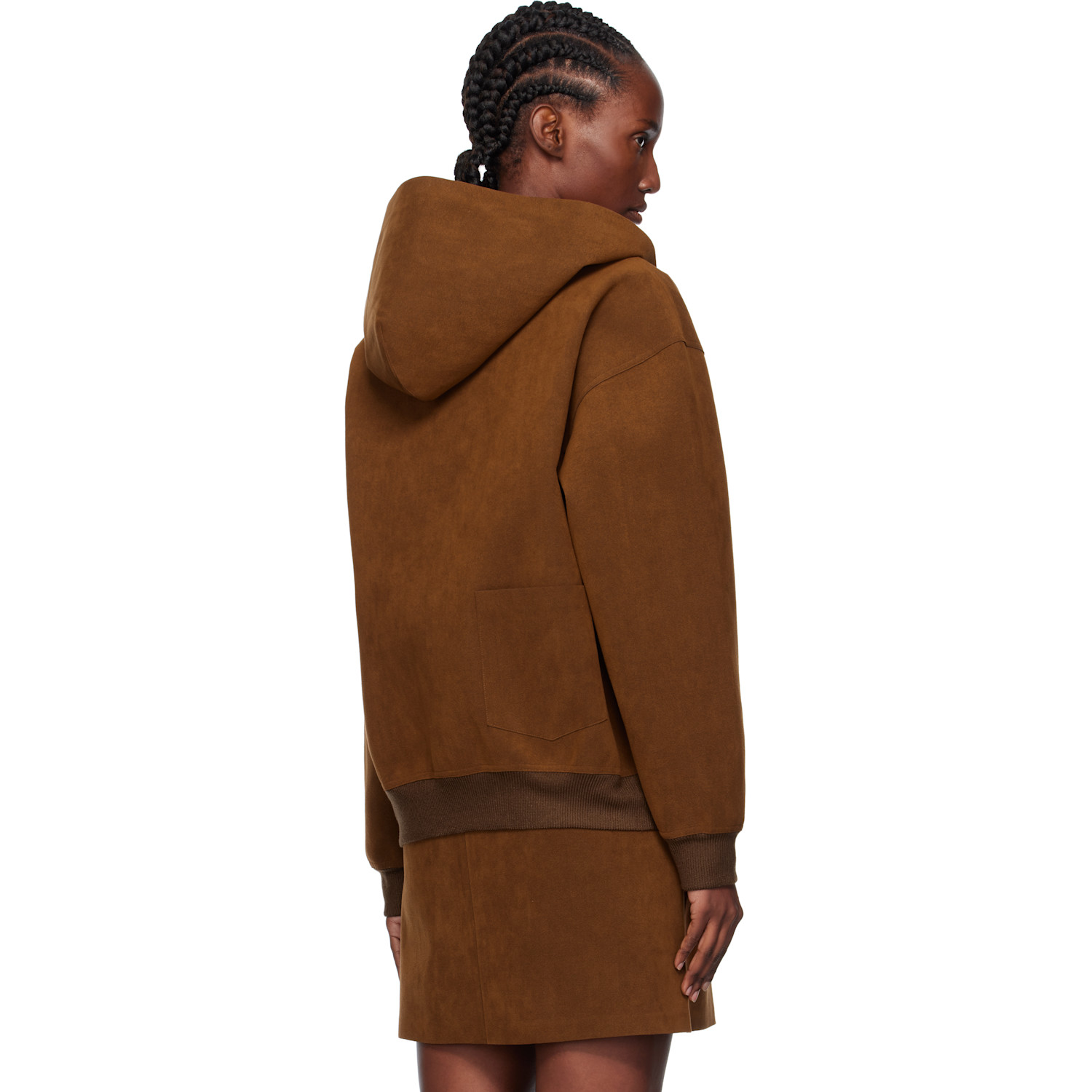  Ao Yes Brown Hooded Faux-suede Jacket 