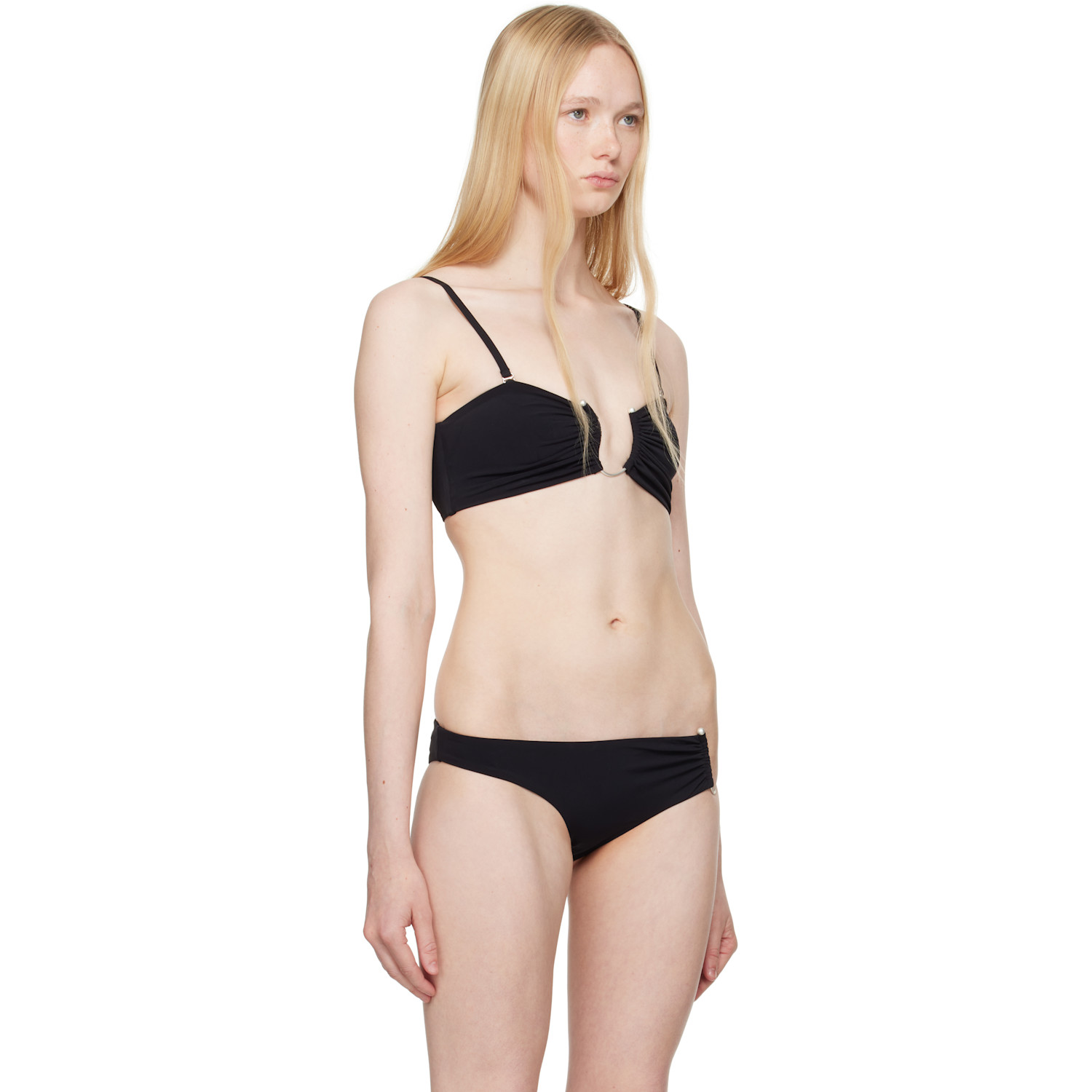  Christopher Esber Black Ruched Crescent Bandeau Bikini Top 
