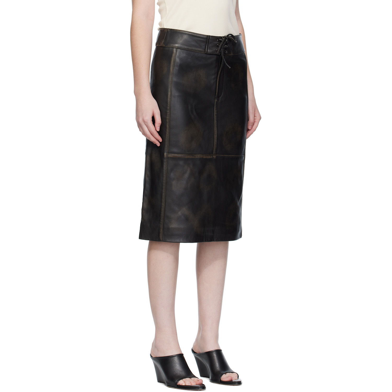  Christopher Esber Black Burnished Eddie Leather Midi Skirt 