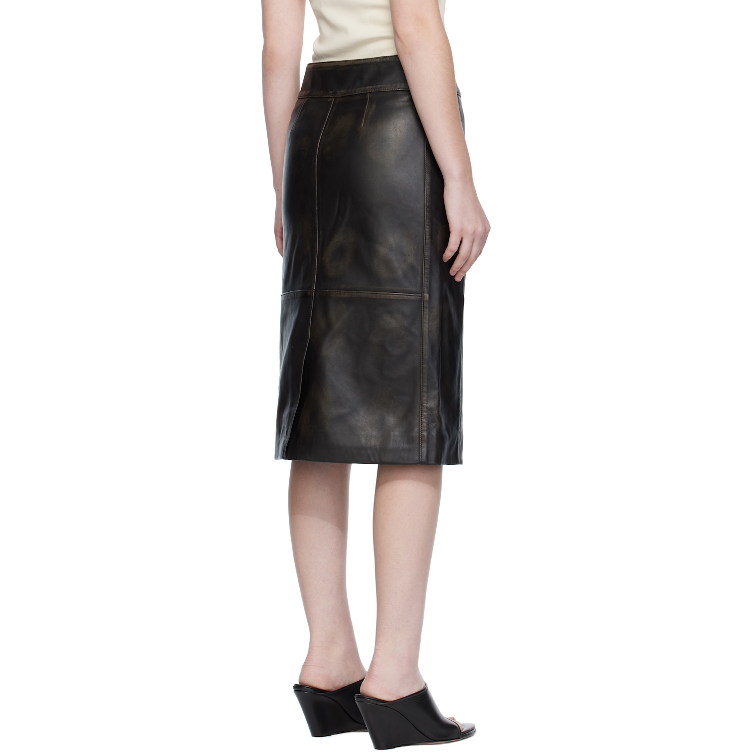  Christopher Esber Black Burnished Eddie Leather Midi Skirt 