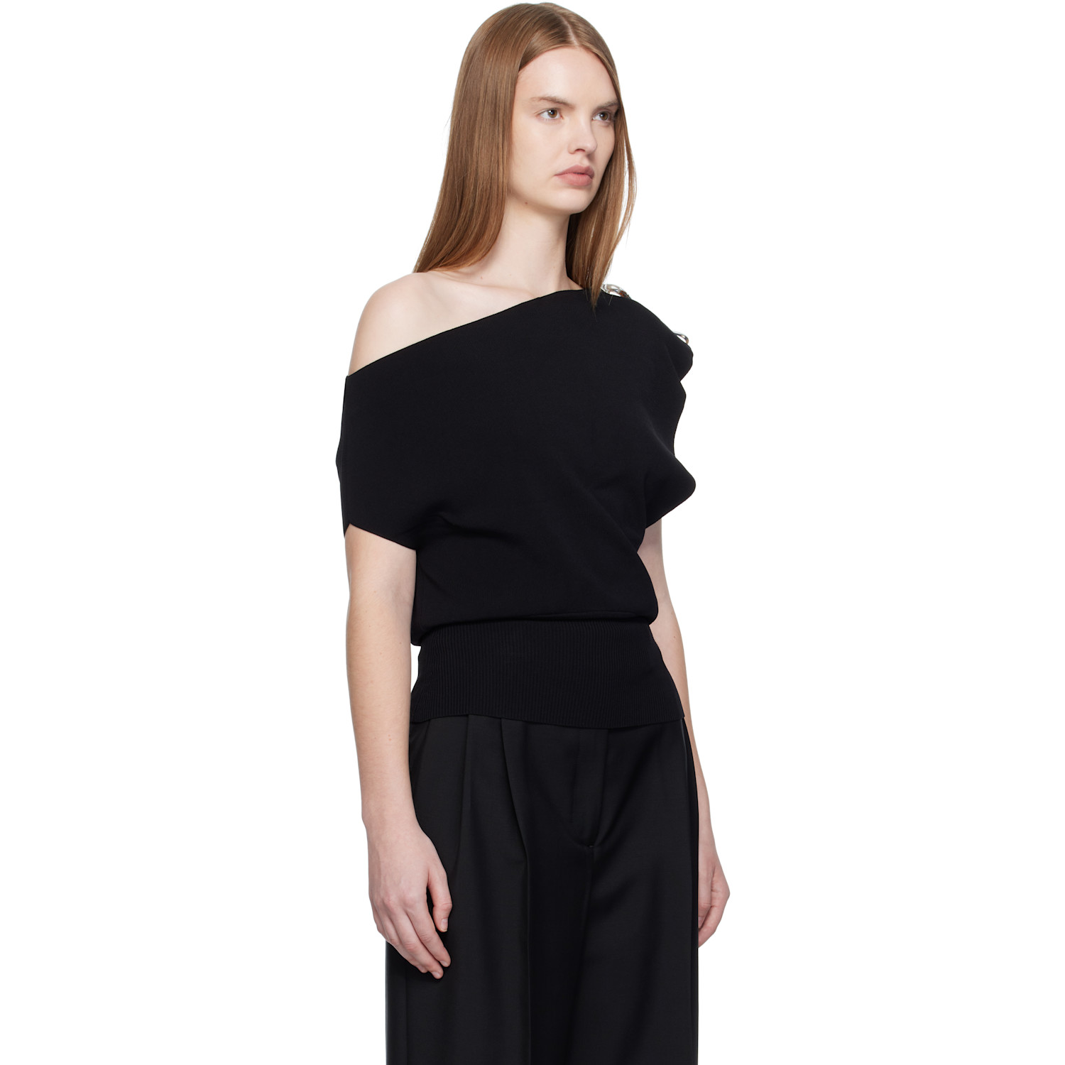  Christopher Esber Black Encased Nature Resin Knit Shoulder Blouse 