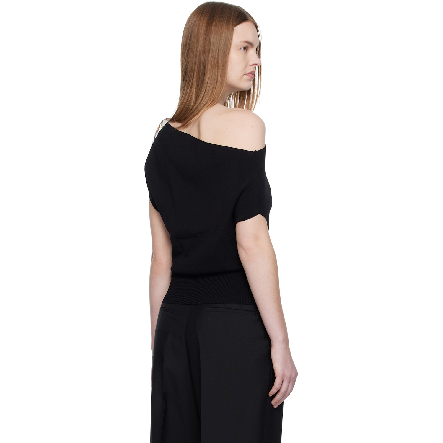  Christopher Esber Black Encased Nature Resin Knit Shoulder Blouse 