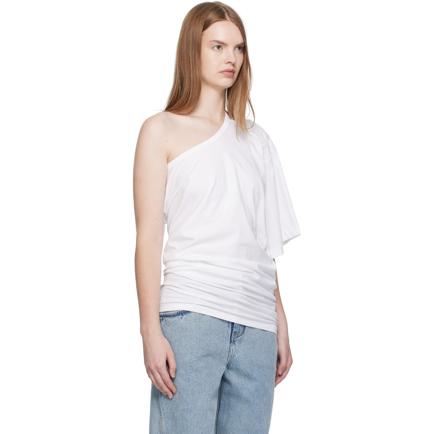  Christopher Esber White One Shoulder Draped T-shirt 