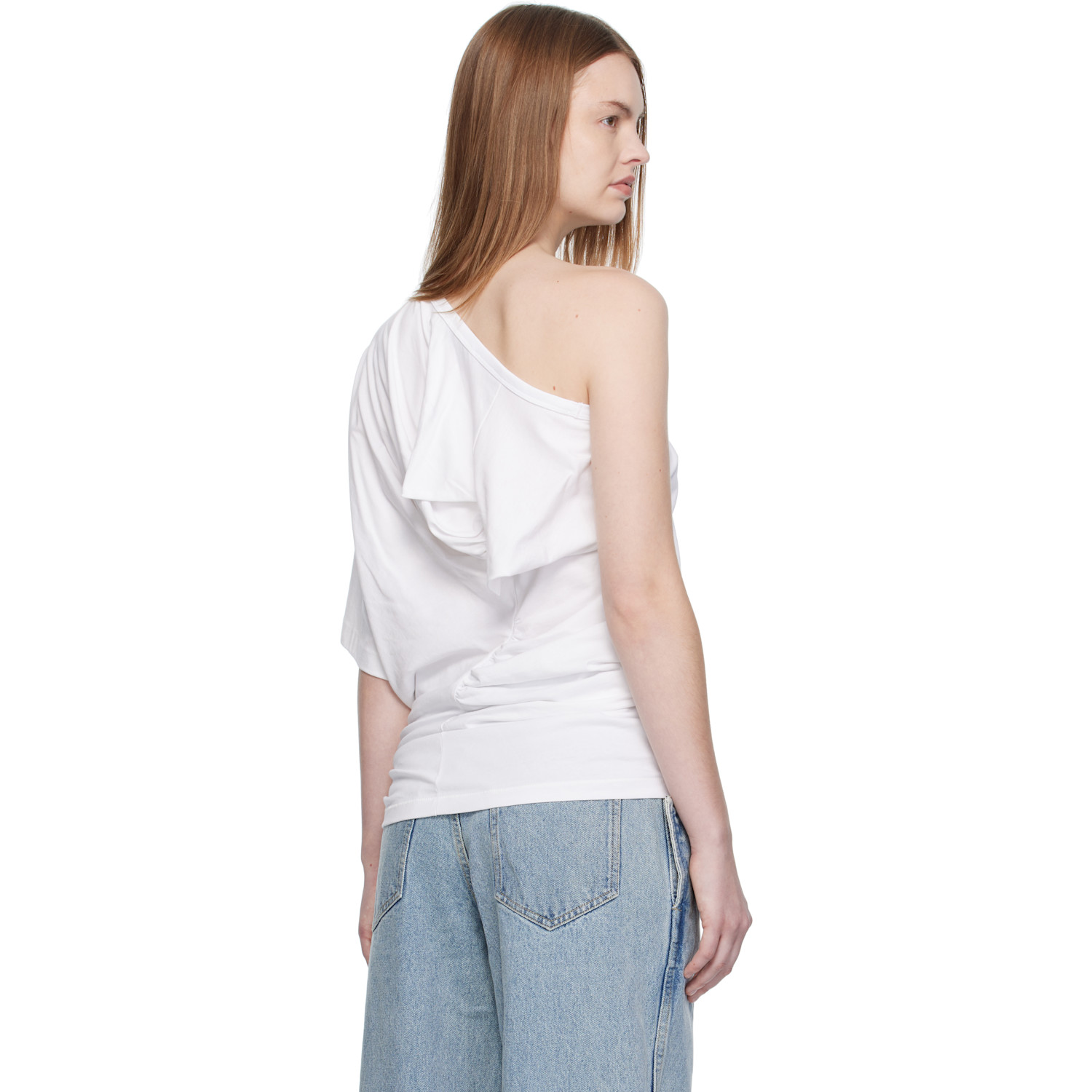  Christopher Esber White One Shoulder Draped T-shirt 