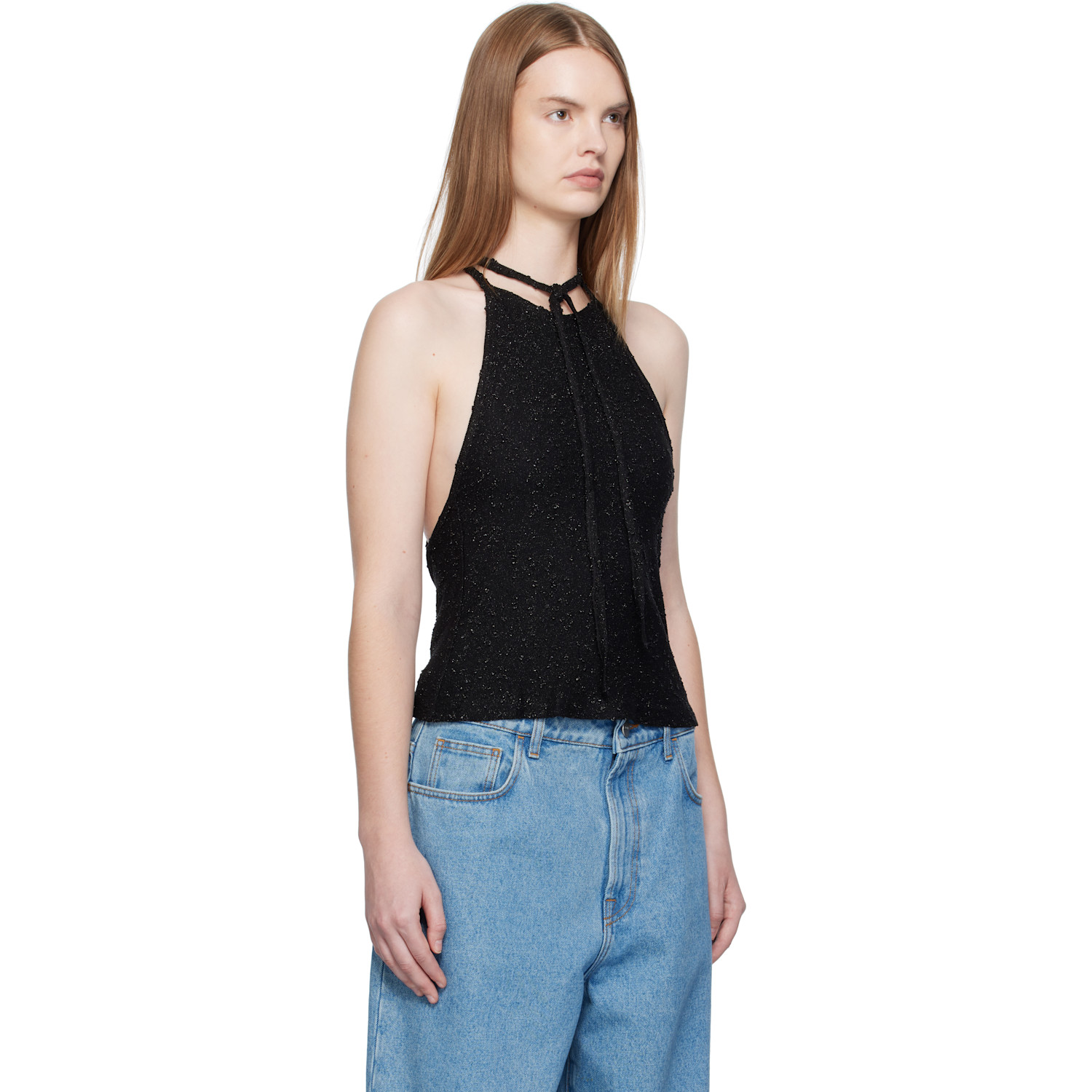 Christopher Esber Black Imber Metallic Halter Top 